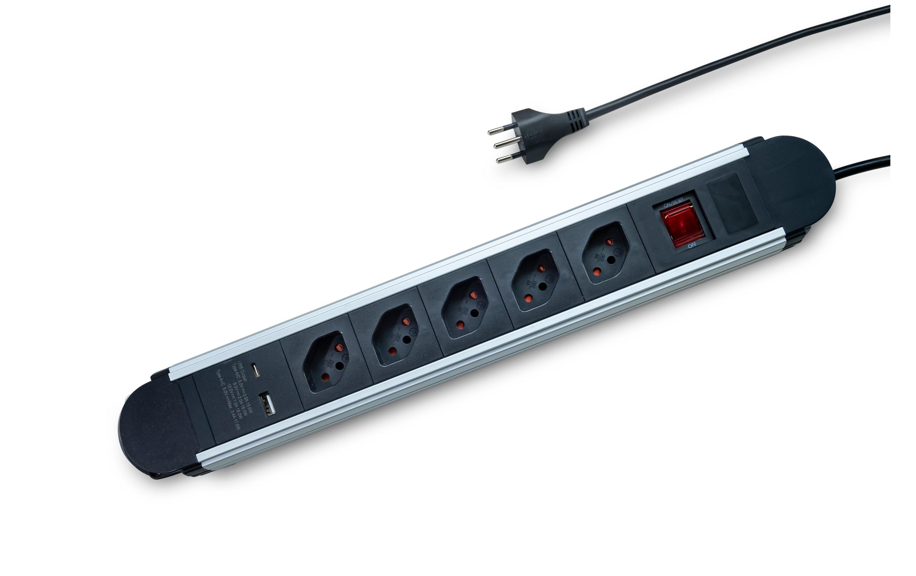 Elbro Steckdosenleiste 5 x T13, 1 x USB-C, 1 x USB-A mit Schalter
