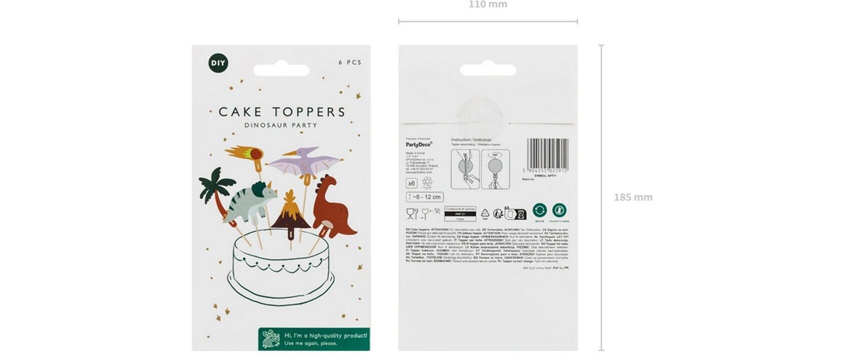 Partydeco Kuchen-Topper Dinosaurier mix, 8-12 cm, 6 Stück