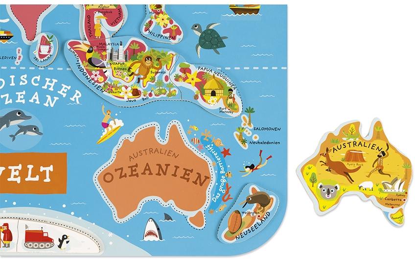 Janod Magnet-Puzzle Weltkarte: Die Welt 92-teilig -DE-