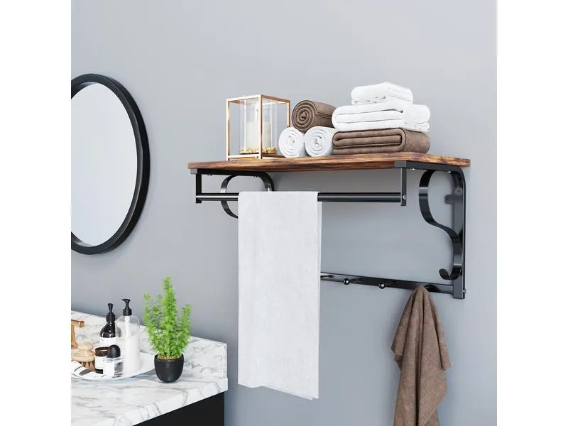 VASAGLE Wandgarderobe Industrial Look 60 x 31.7 cm, Braun/Schwarz