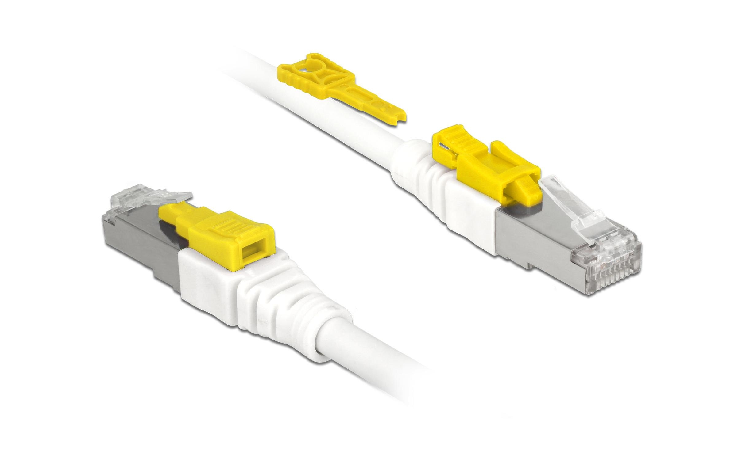 Delock Patchkabel Cat 6A, S/STP, 1 m, Weiss, verriegelbar