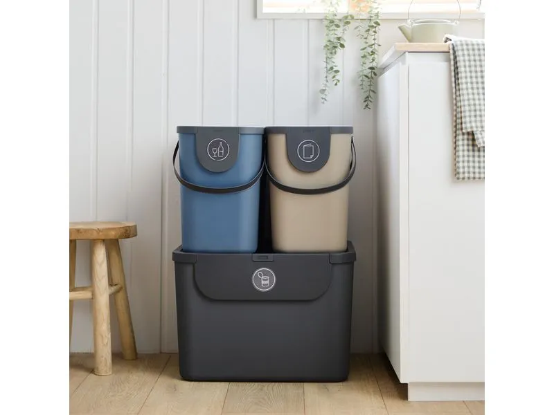 Rotho Recyclingbehälter ALBULA 3 tlg. 100 l, Blau/Anthrazit