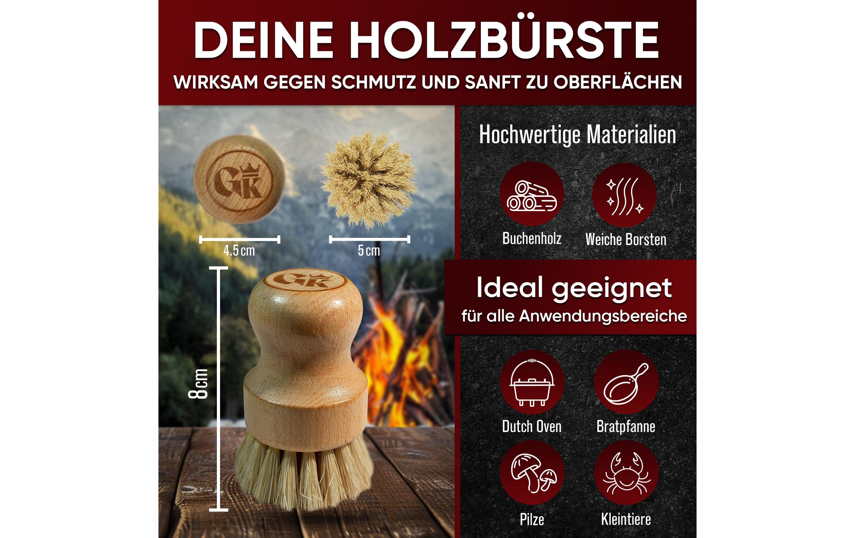 Gusskoenig Holz-Spülbürste mit Sisalborsten für Gusseisen