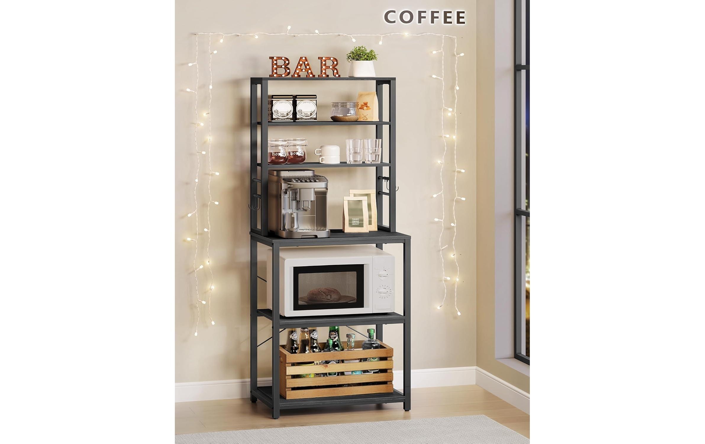 VASAGLE Küchenregal mit 6 Haken Schwarz