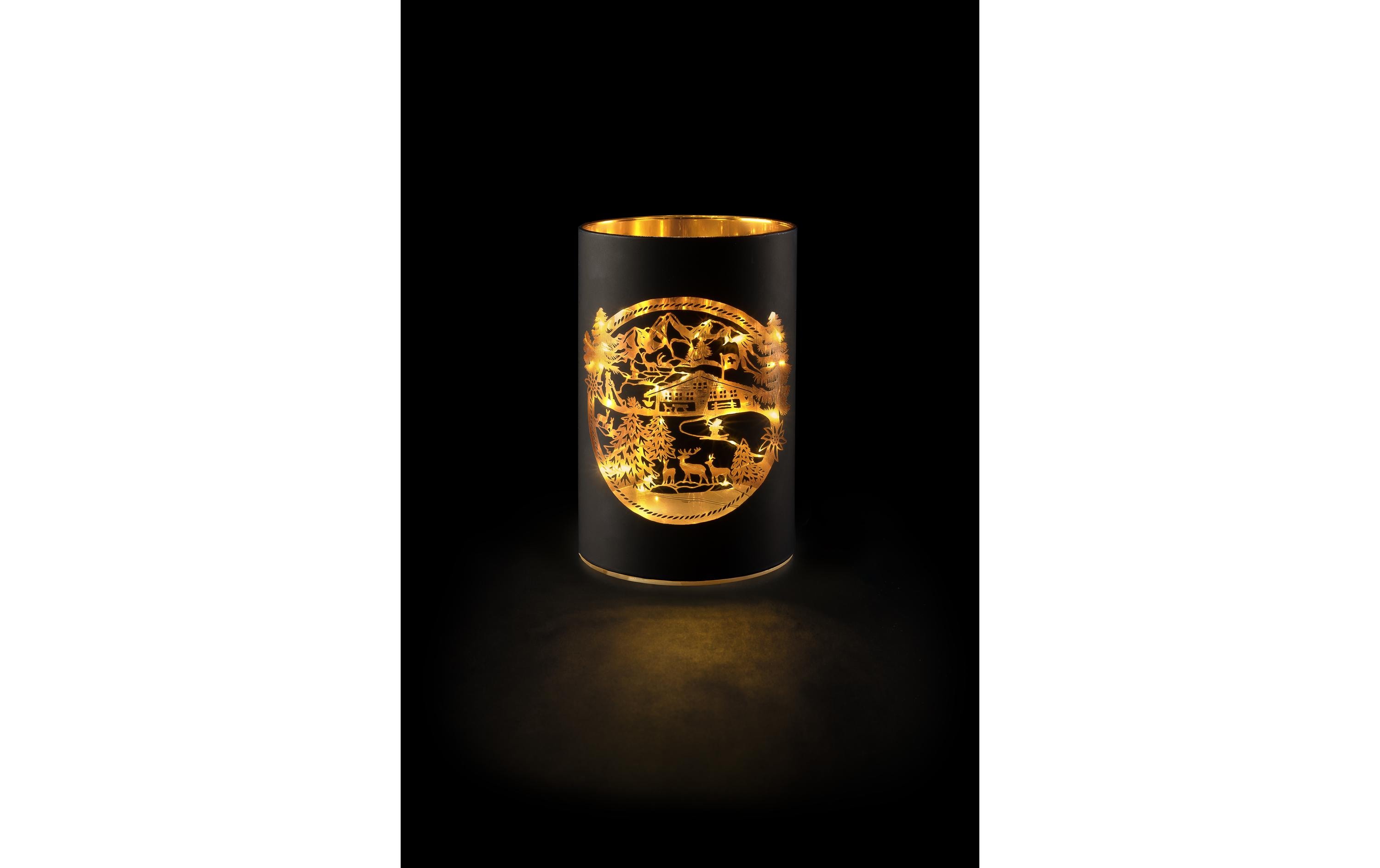 STT Windlicht Swiss Alps S, 14 cm, Schwarz/Gold