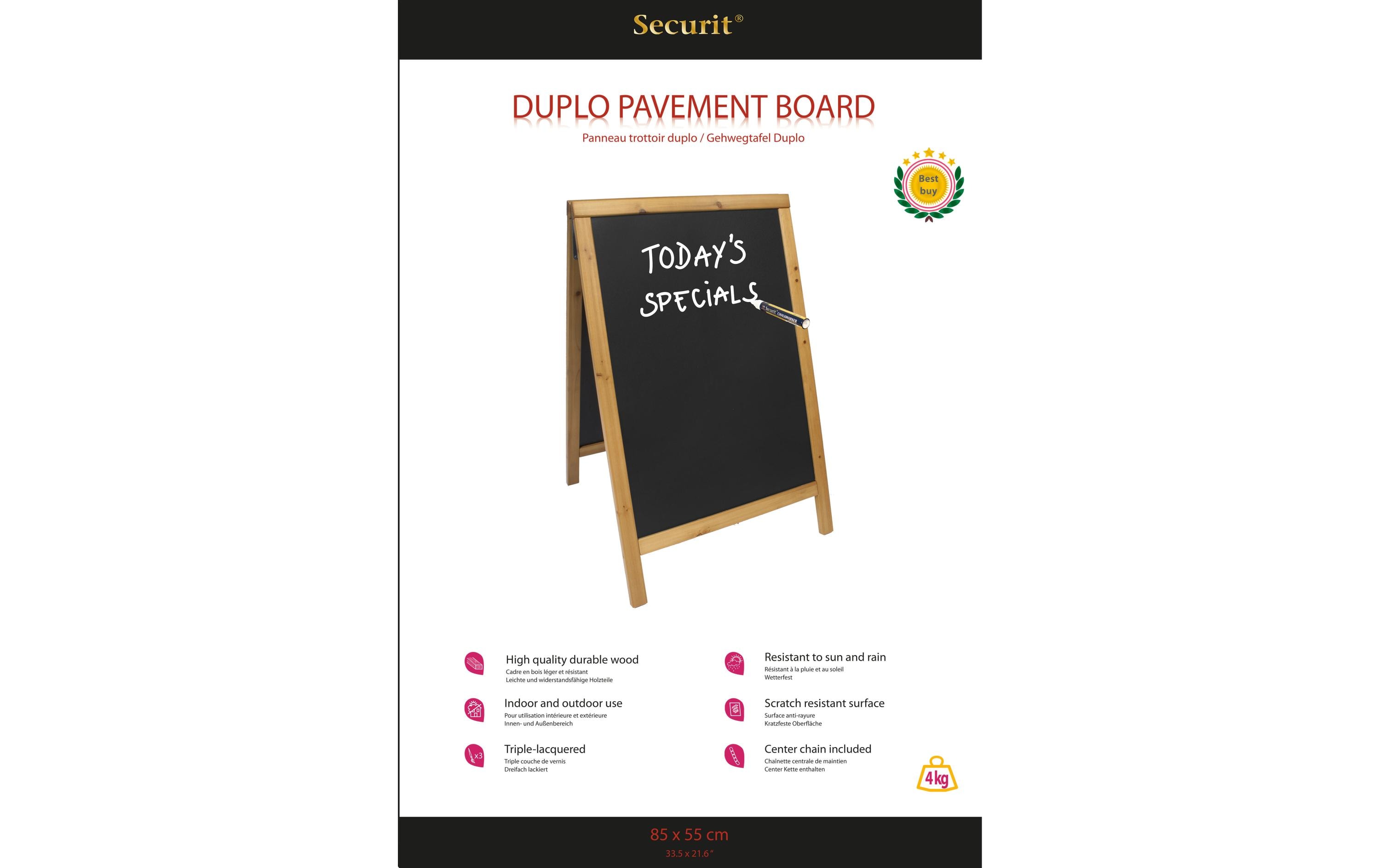 Securit Kreidetafel Teak Finish 55 x 85 cm Schwarz/Hellbraun