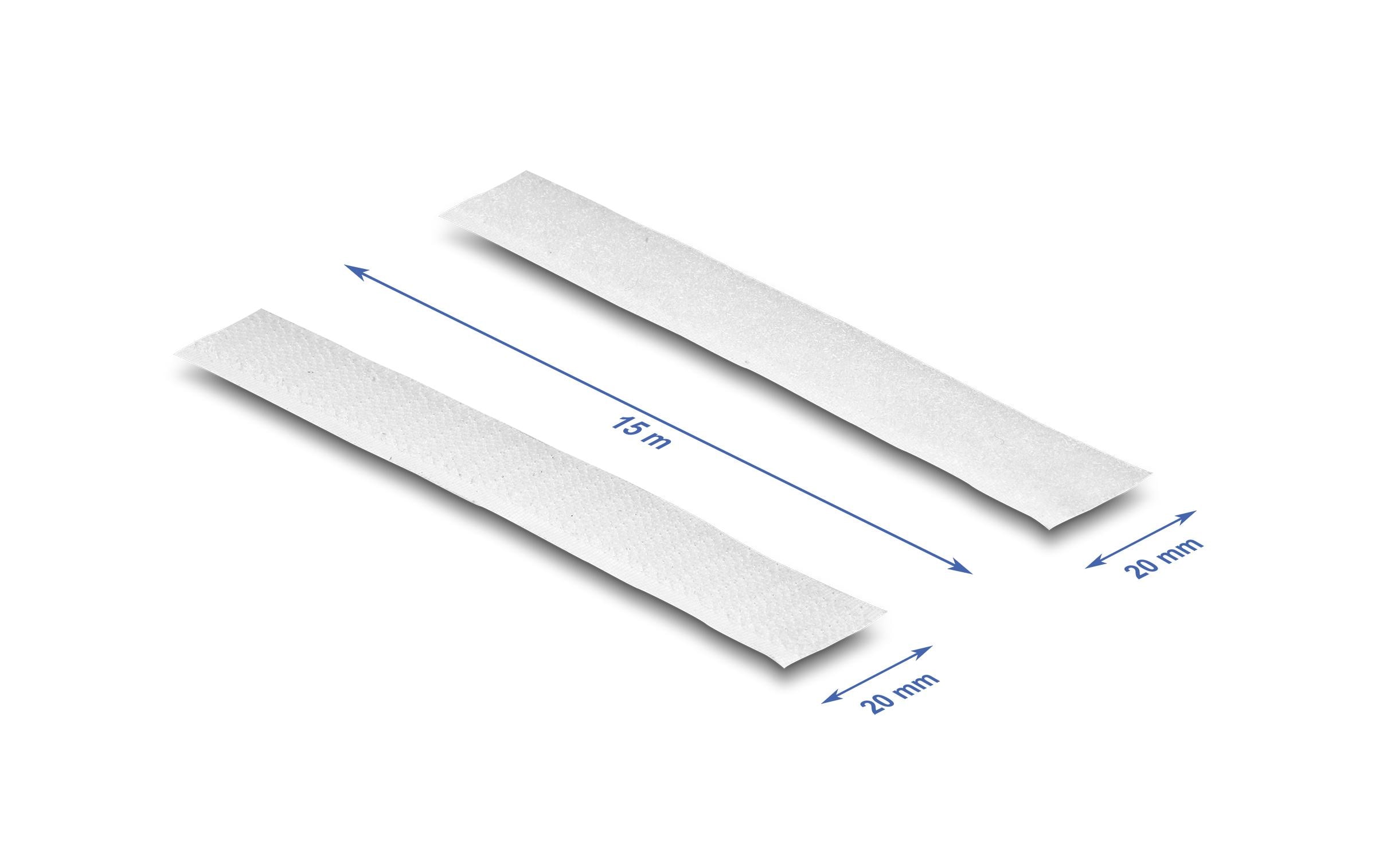Delock Klettband 15 m x 20 mm mit Haft- und Flauschband Weiss