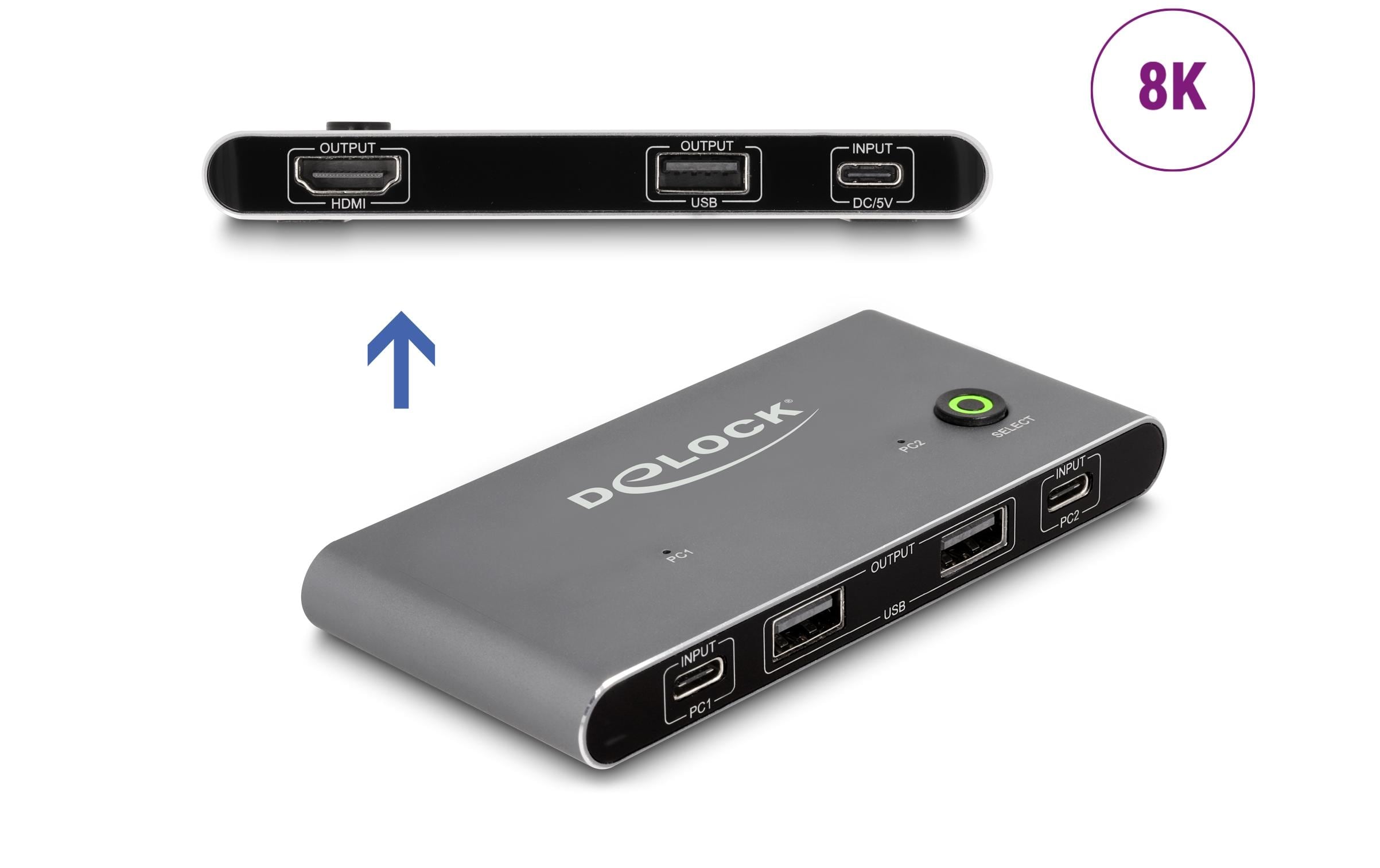 Delock KVM Switch USB-C zu HDMI 8K 60 Hz mit USB 2.0 Delock KVM Switch USB-C zu HDMI 8K 60 Hz mit USB 2.0