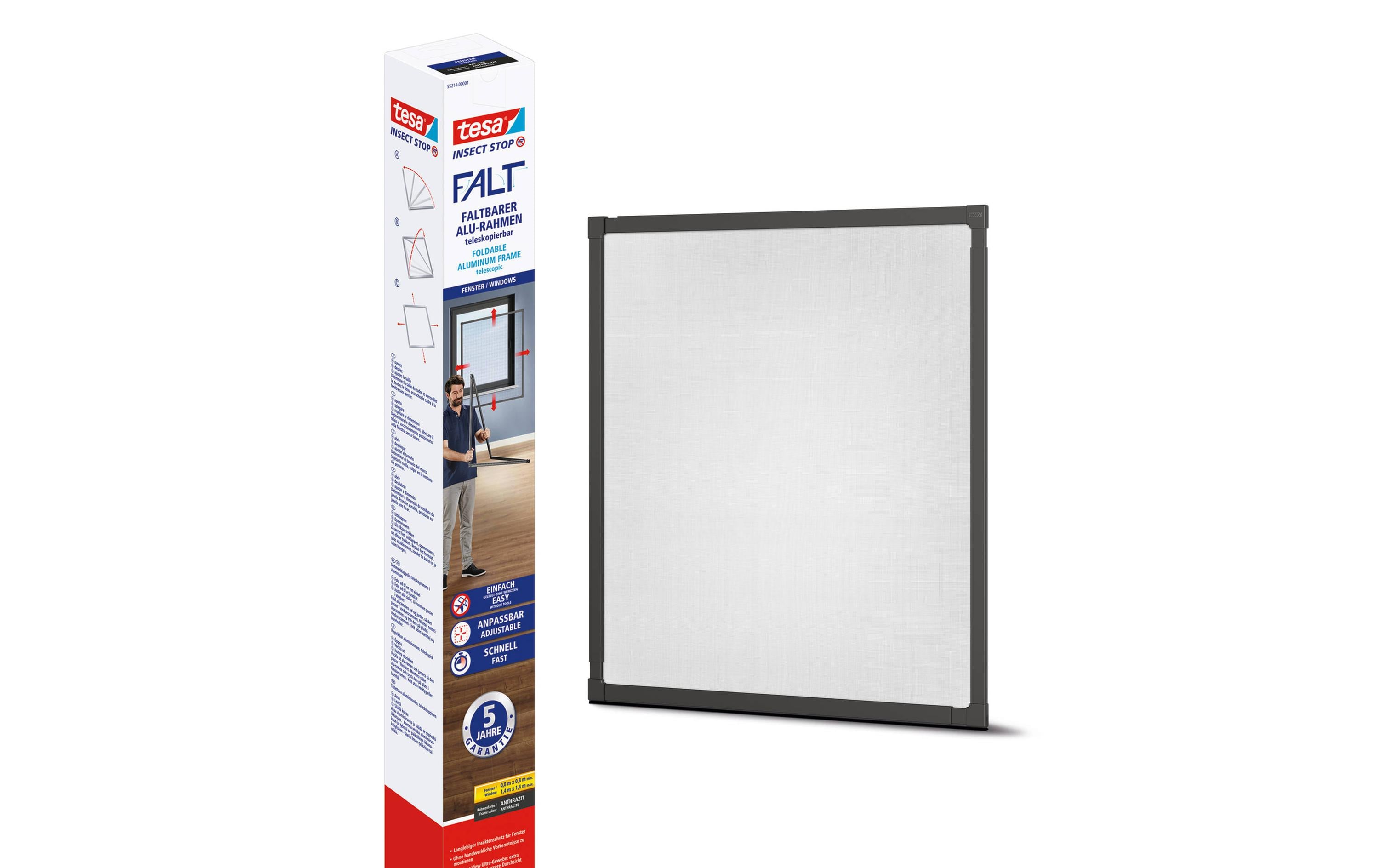 tesa Grössenverstellbares Fliegengitter FALT Fenster, Anthrazit tesa Grössenverstellbares Fliegengitter FALT Fenster, Anthrazit
