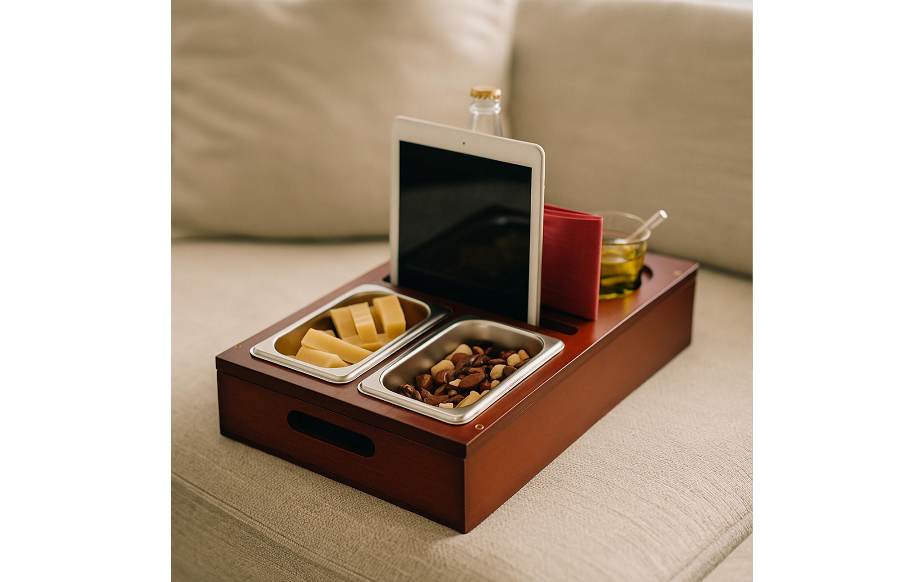 relaxdays Serviertablett mit Snackschalen Dunkelbraun
