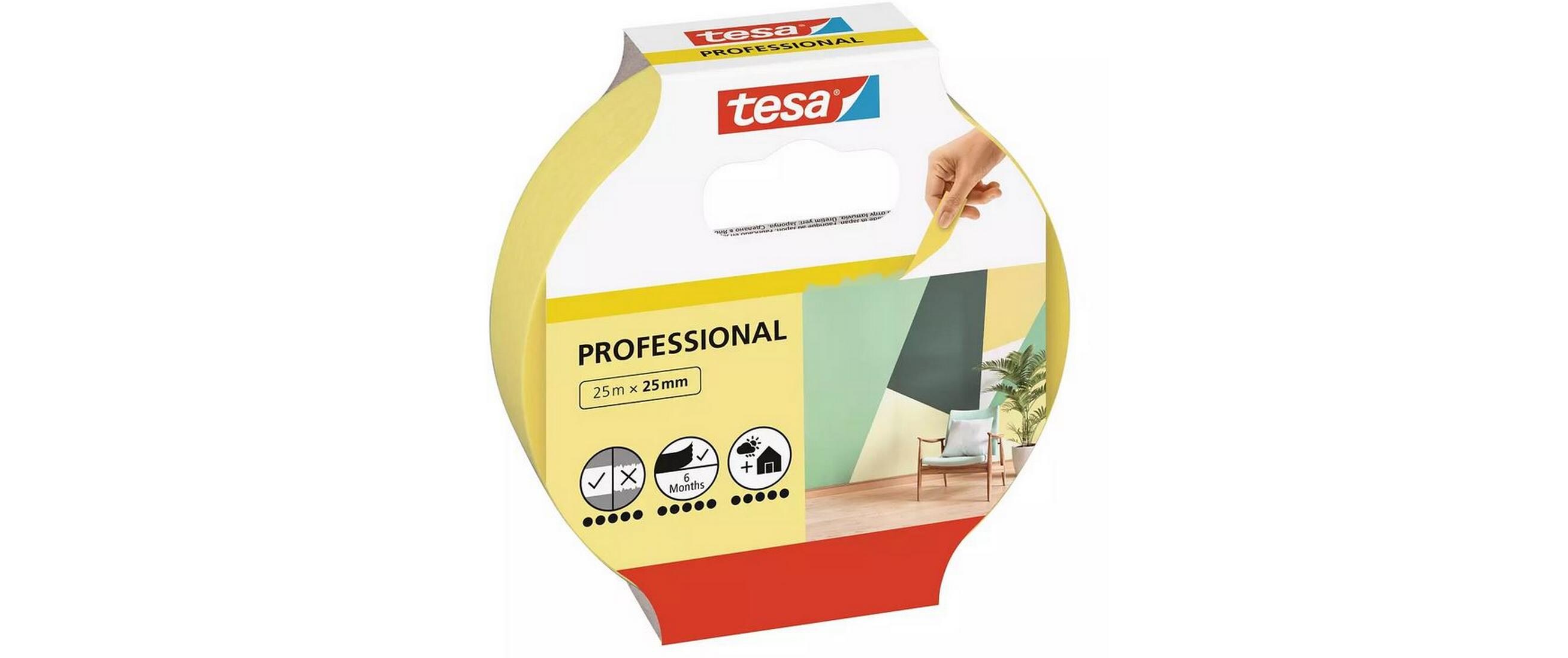 tesa Malerband -Set Professional, 25 mm x 25 m, 3 Rollen, Gelb tesa Malerband -Set Professional, 25 mm x 25 m, 3 Rollen, Gelb
