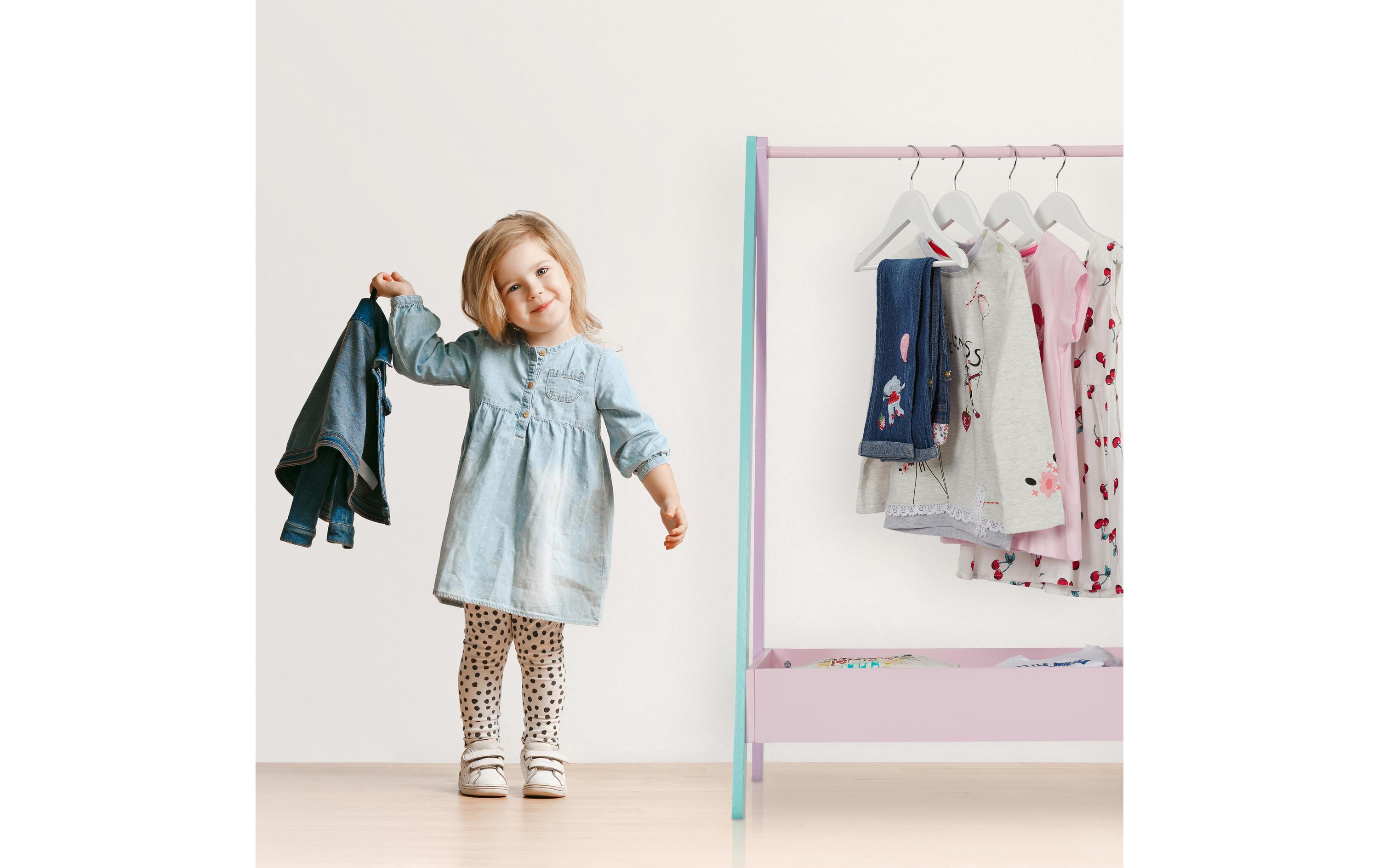 relaxdays Kleiderständer für Kinder 64.5 x 99 cm, Gelb/Rosa/Türkis