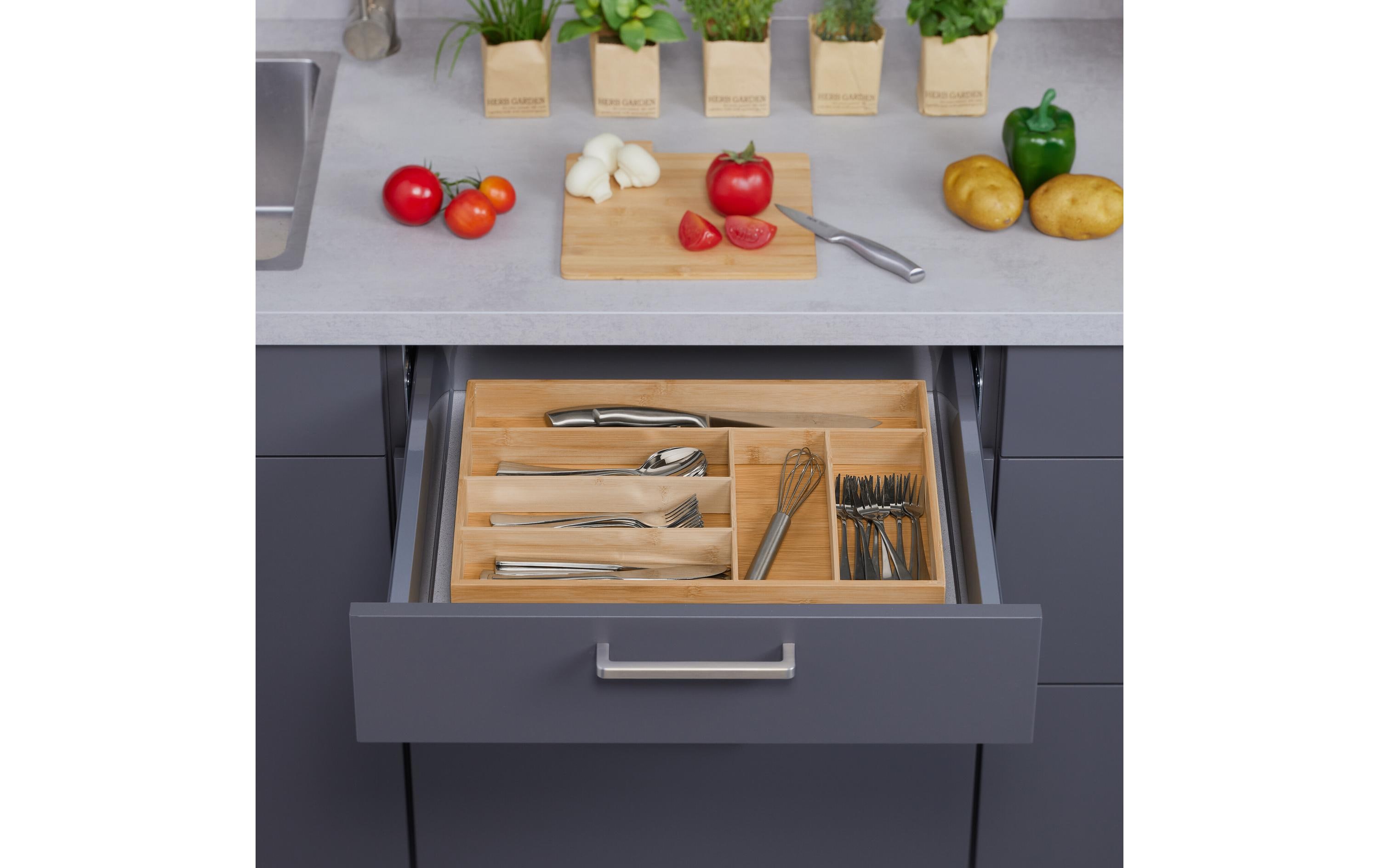 relaxdays Besteckkasten 6 Fächer Braun