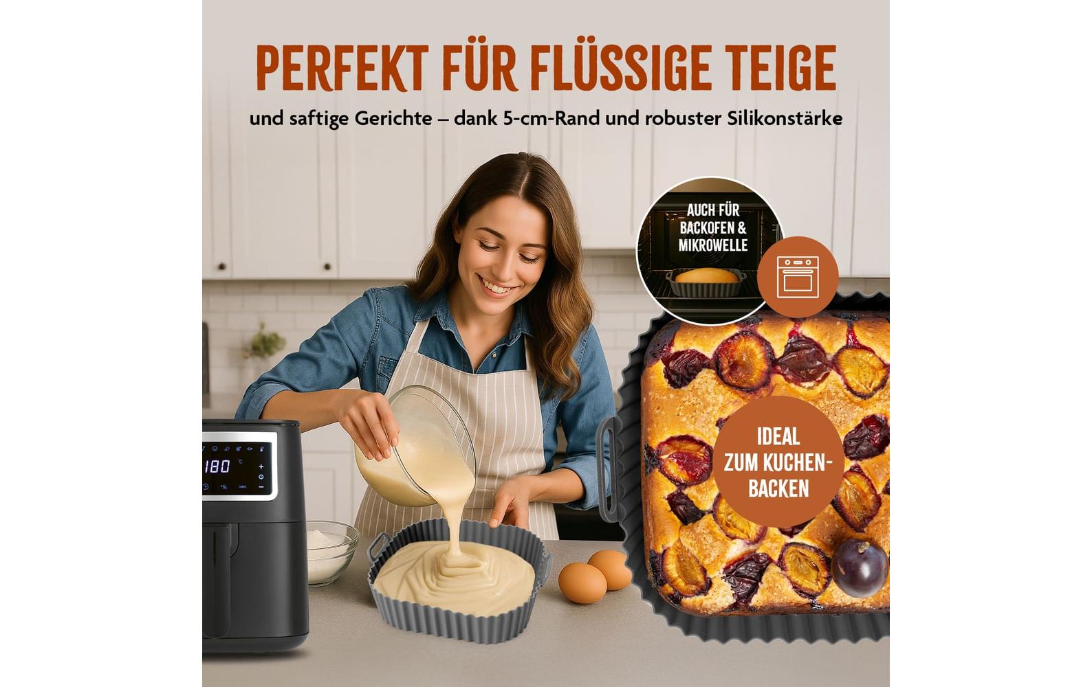 KitchBo Silikonform 20 x 20 x 6.3 cm, Schwarz / Grau