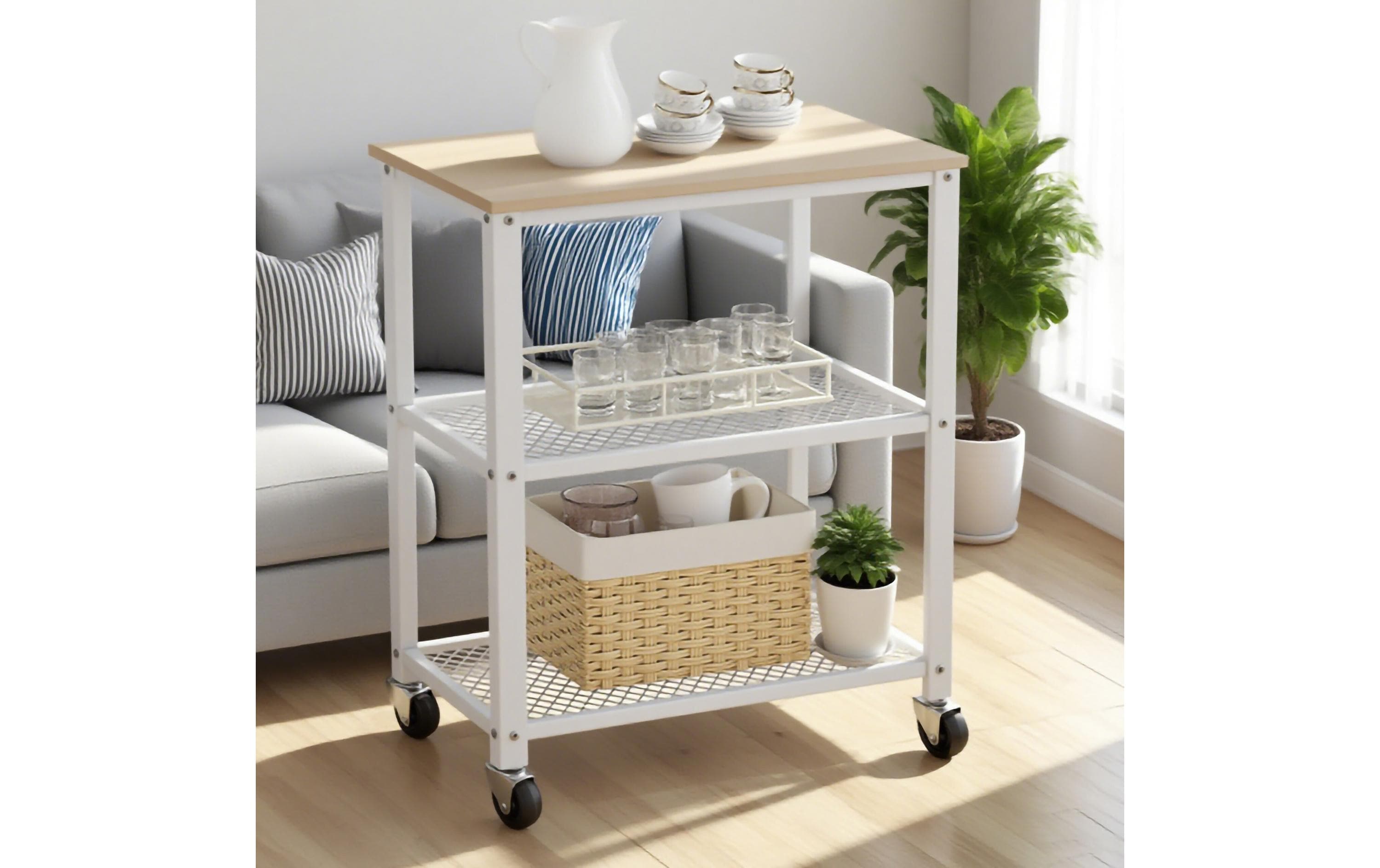 relaxdays Küchenwagen 77.5 x 60 cm Natur-Weiss