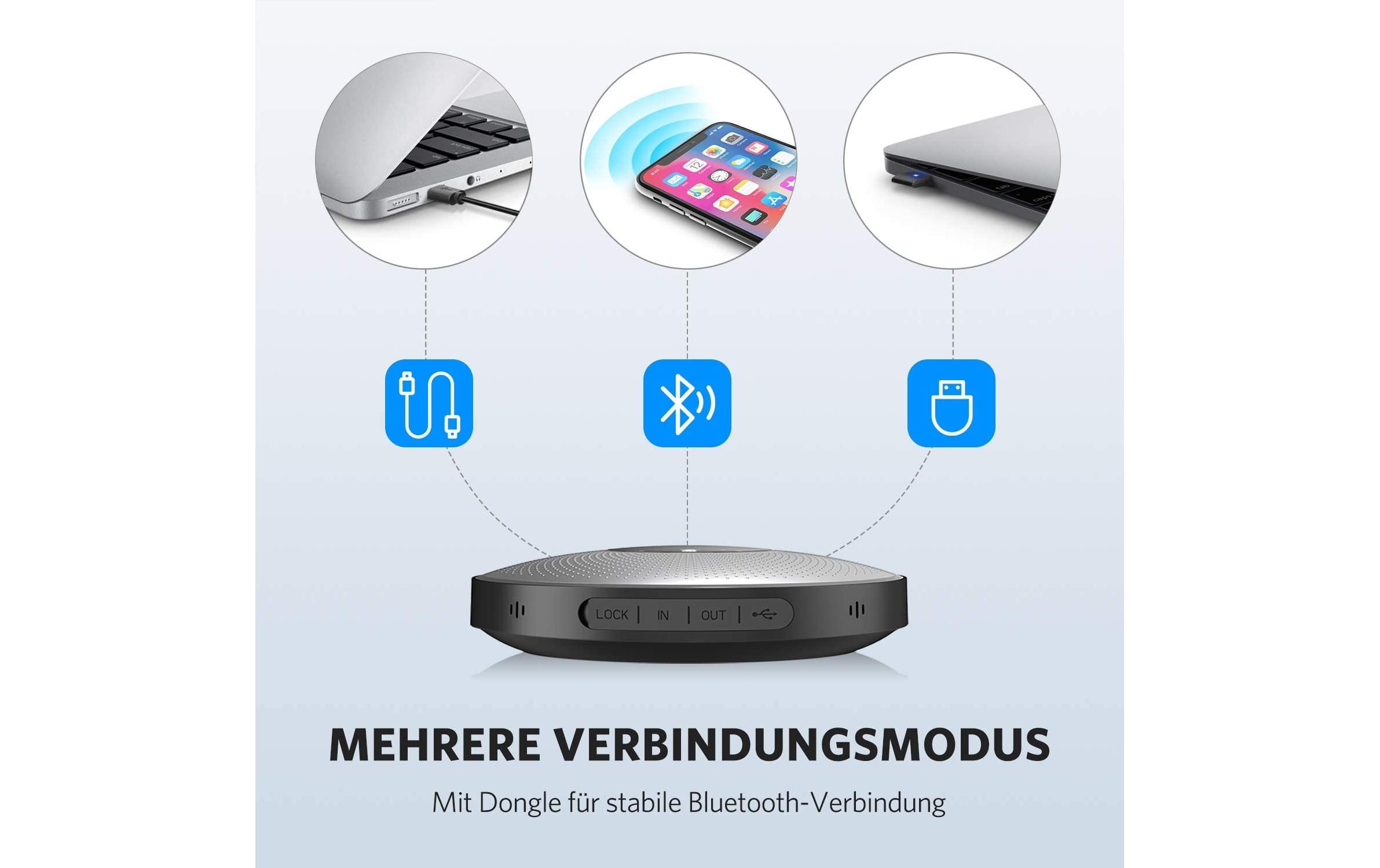 eMeet Speakerphone OfficeCore M2 USB Grau, mit Bluetooth Dongle