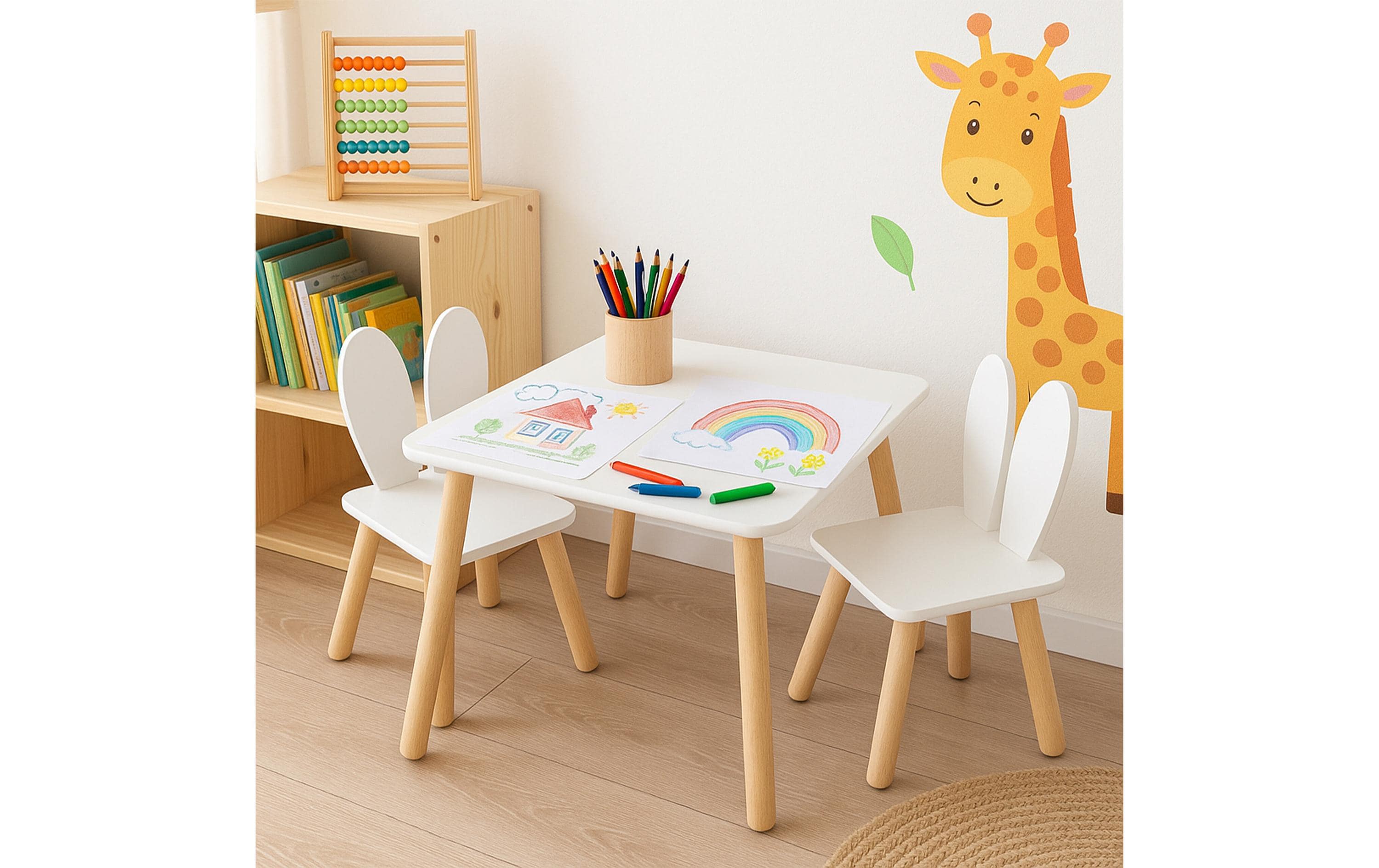 relaxdays Kindersitzgruppe Kaninchenohren Hellbraun; Weiss