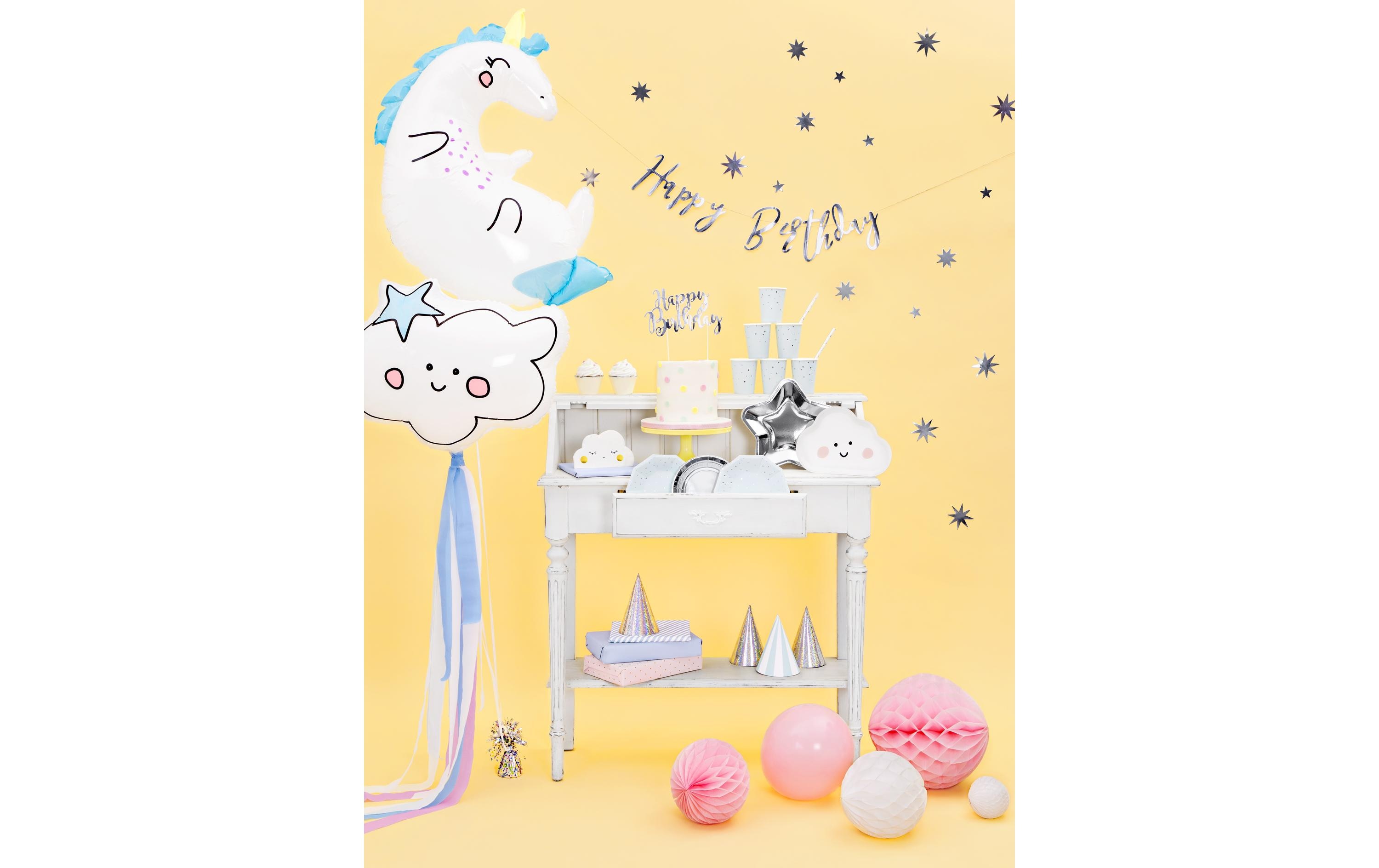 Partydeco Kuchen-Topper Happy Birthday 1 Stück, Silber