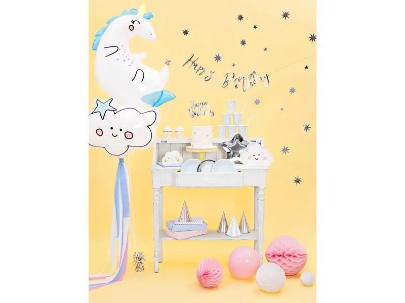Partydeco Kuchen-Topper Happy Birthday 1 Stück, Silber