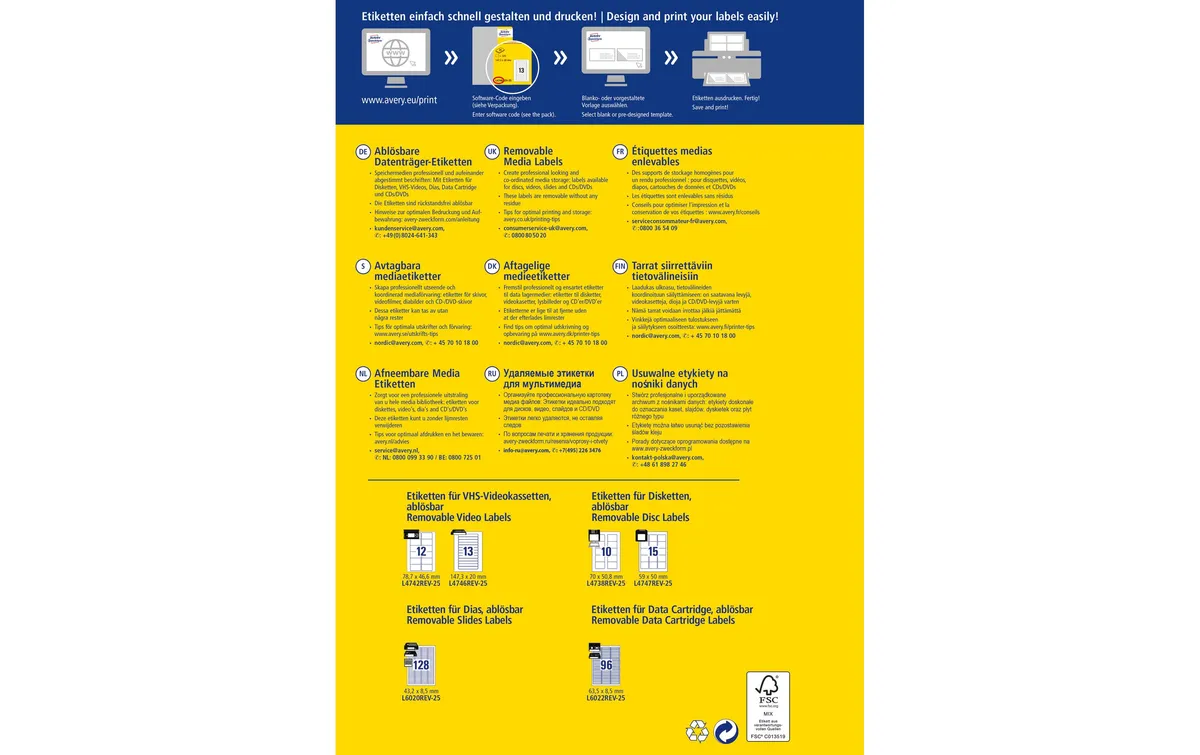 Avery Zweckform Disketten-Etiketten L4738REV-25 70 x 50.8 mm Avery Zweckform Disketten-Etiketten L4738REV-25 70 x 50.8 mm