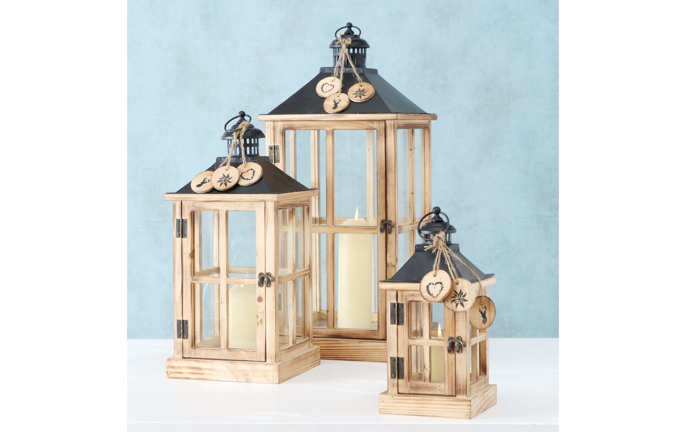 Boltze Laterne Tauern 3-teilig, Braun/Schwarz/Transparent