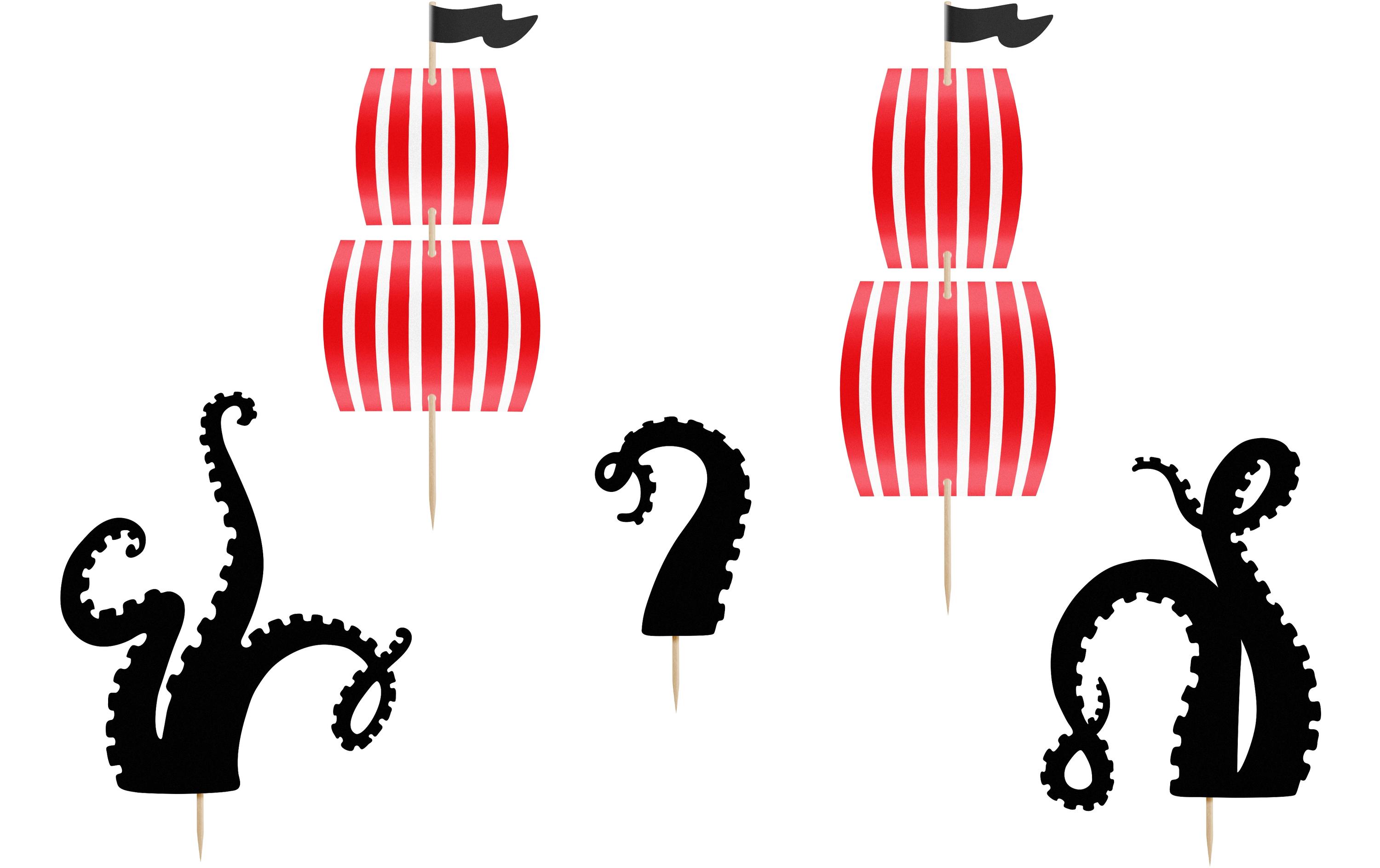 Partydeco Kuchen-Topper Piraten 1 Stück, Rot/Schwarz