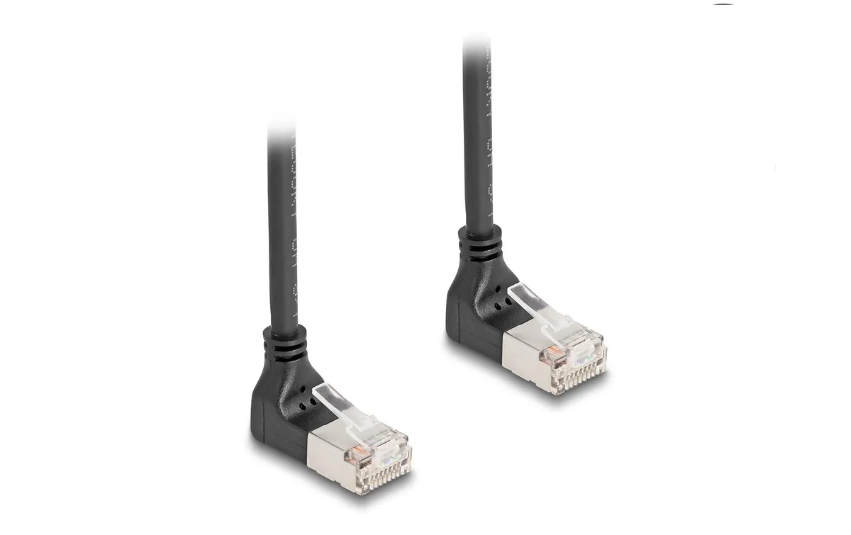 Delock Patchkabel 90° oben gewinkelt Cat 6A, S/FTP, 5 m, Schwarz Delock Patchkabel 90° oben gewinkelt Cat 6A, S/FTP, 5 m, Schwarz