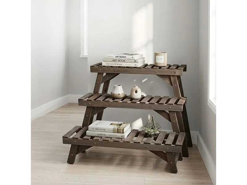 relaxdays Blumentreppe Tannenholz, Weiss, 3er Set