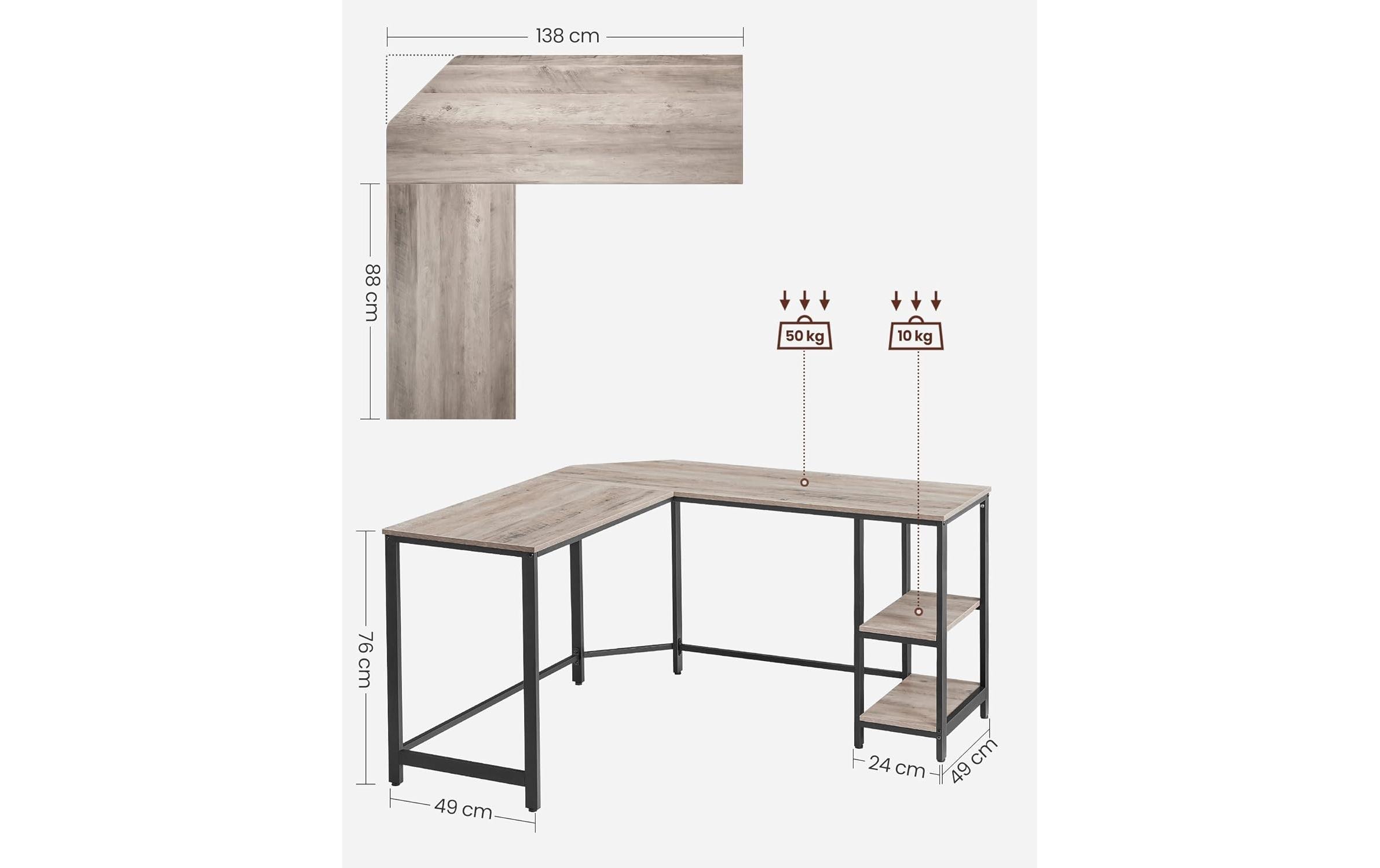 VASAGLE Tisch Eckschreibtisch Greige 138 cm Grau/Schwayrz 138 cm