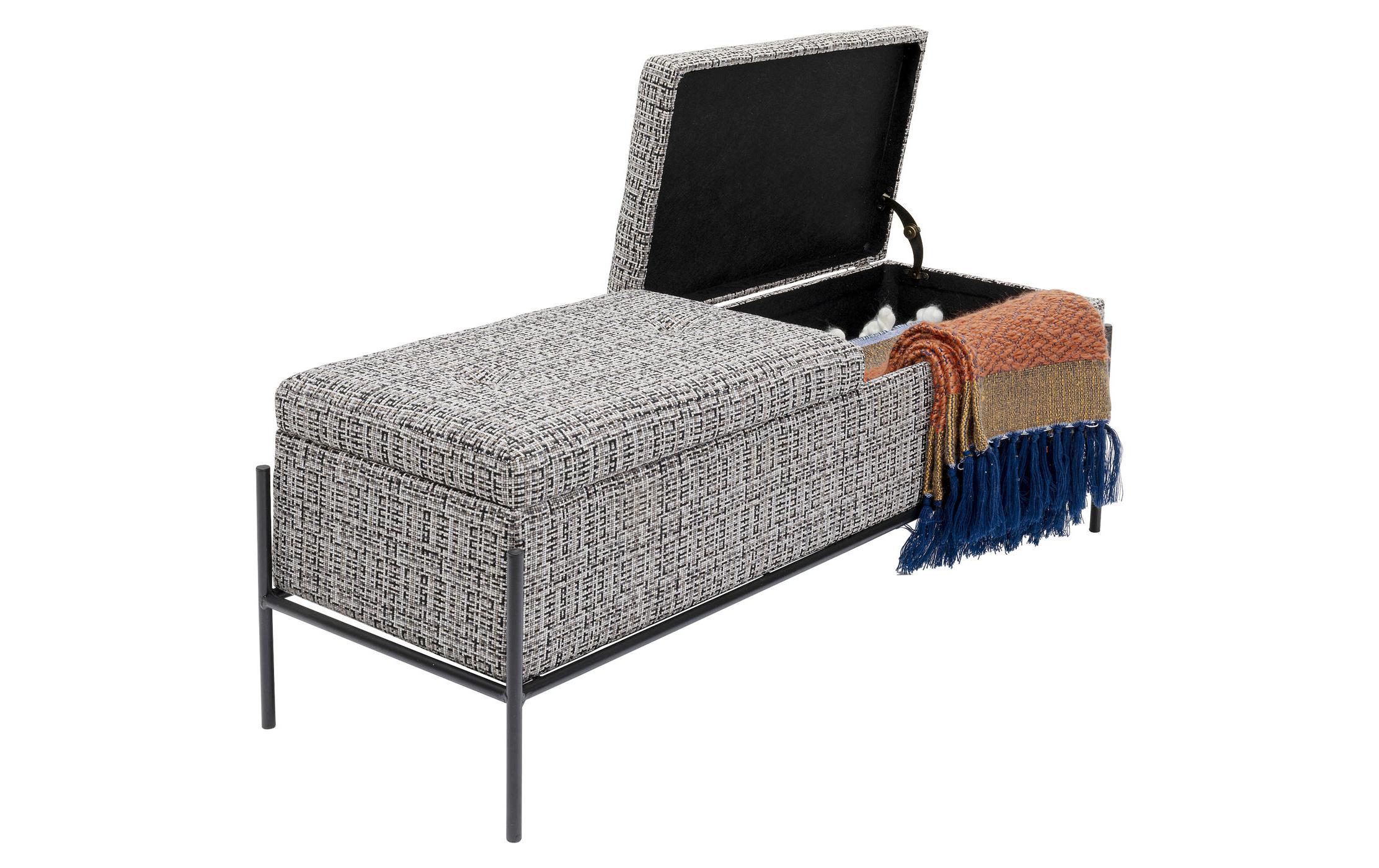 Kare Sitztruhe Buttons Storage B&W Gross, 120 cm, Grau