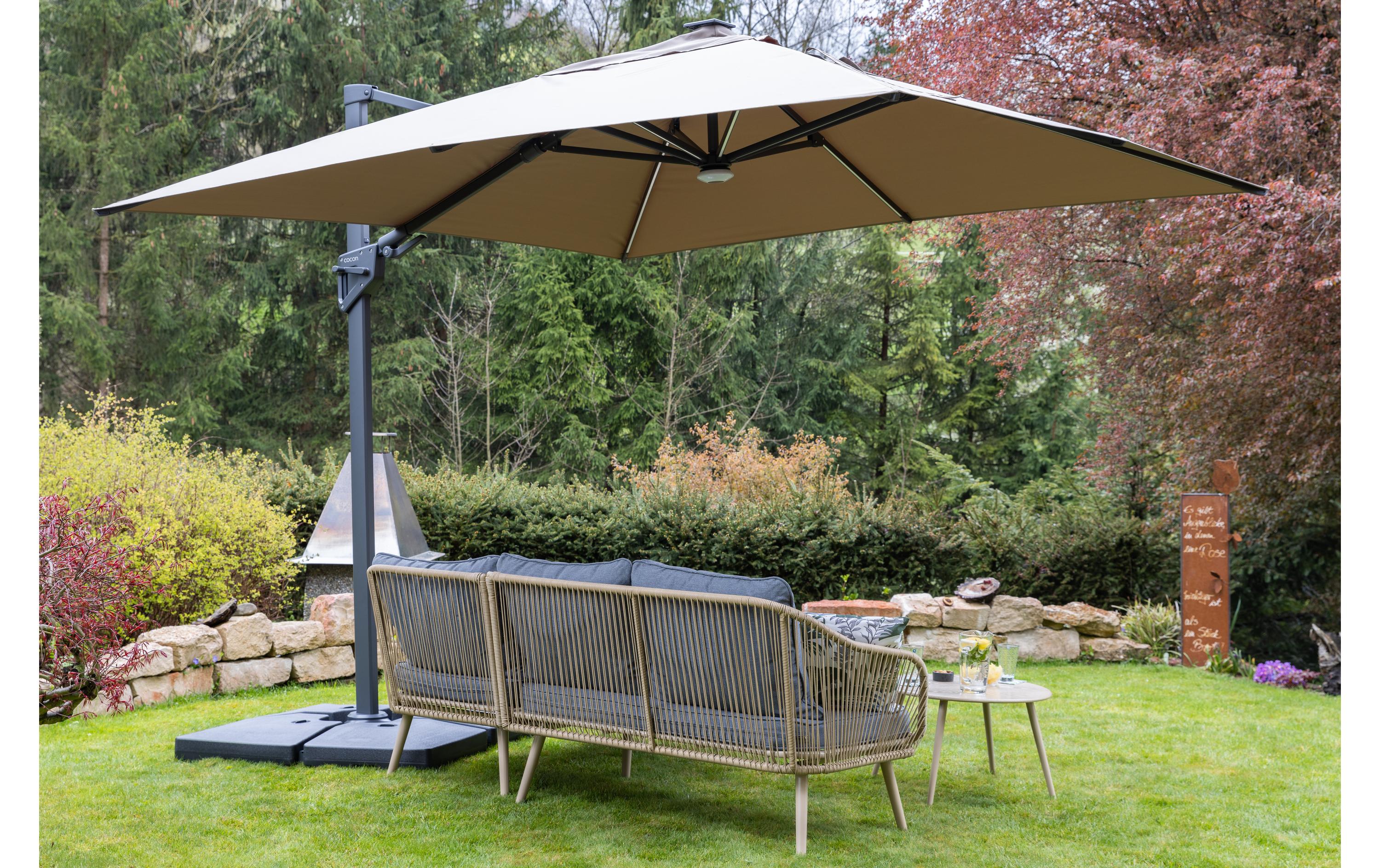 COCON Sonnenschirm mit LED, 300 x 300 cm, hängend, Taupe