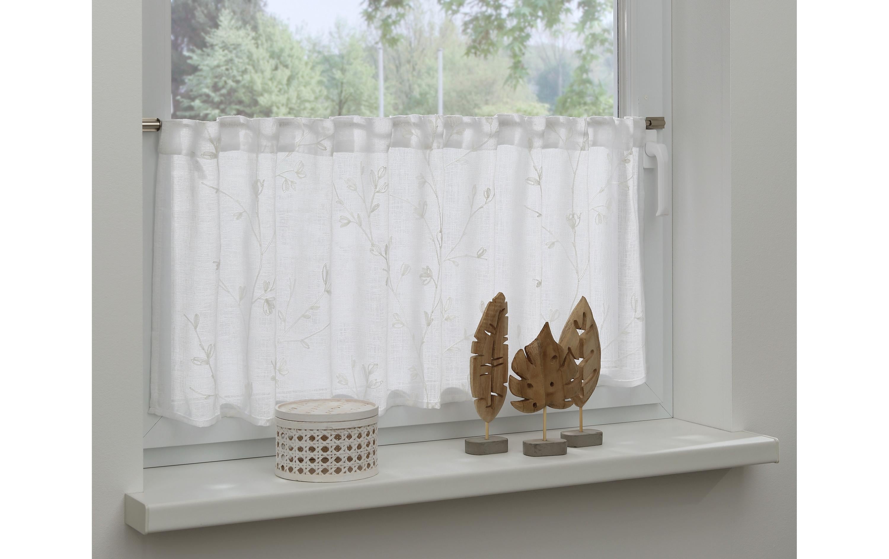 Gardinia Tagvorhang mit Faltenband Stickerei 140 cm x 48 cm, Natur
