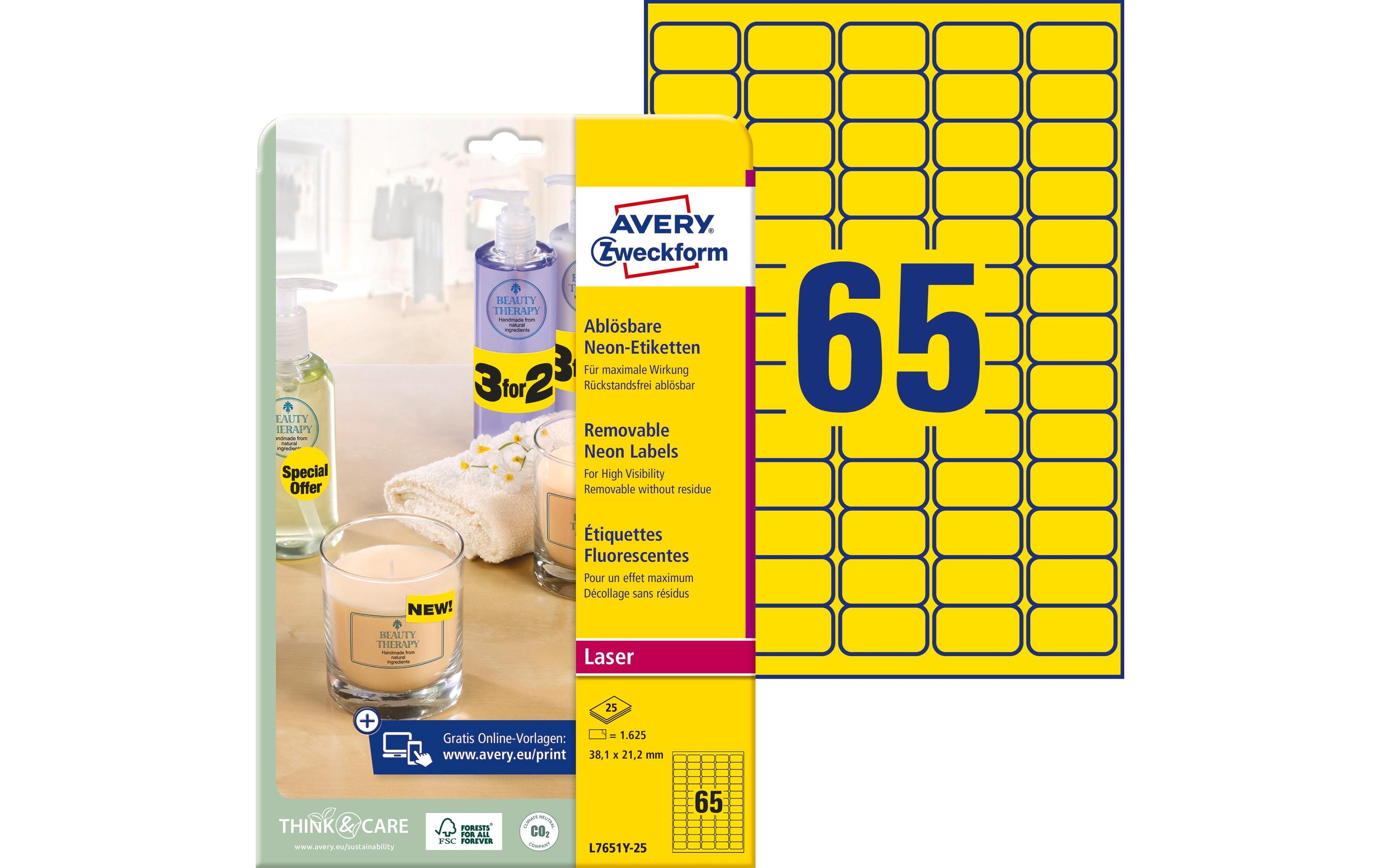 Avery Zweckform Vielzweck-Etiketten 38.1 x 21.2 mm, 25 Blatt, Neongelb