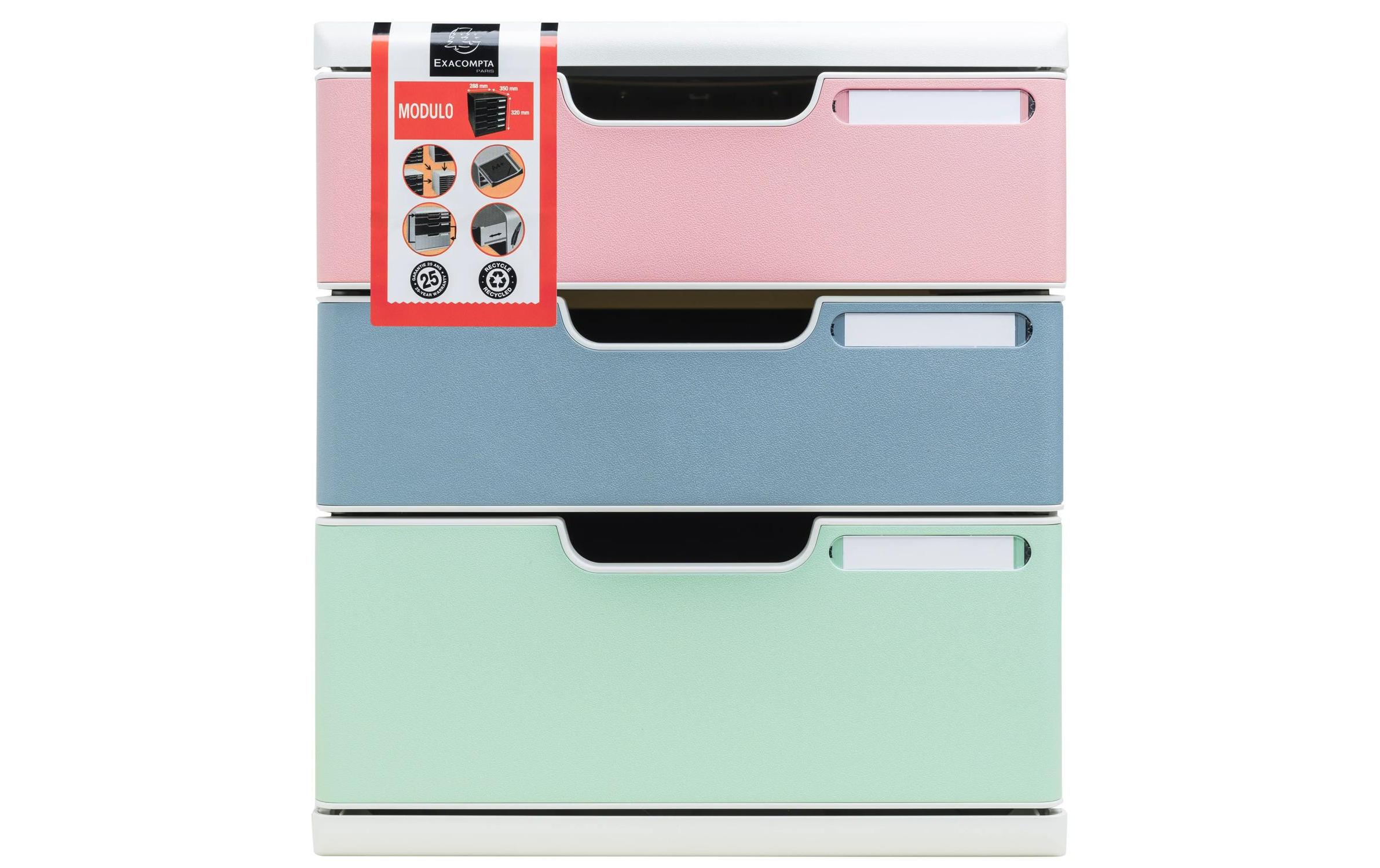 Exacompta Schubladenbox Modulo AutentiK, A4+, 3 Schubladen, Mehrfarbig