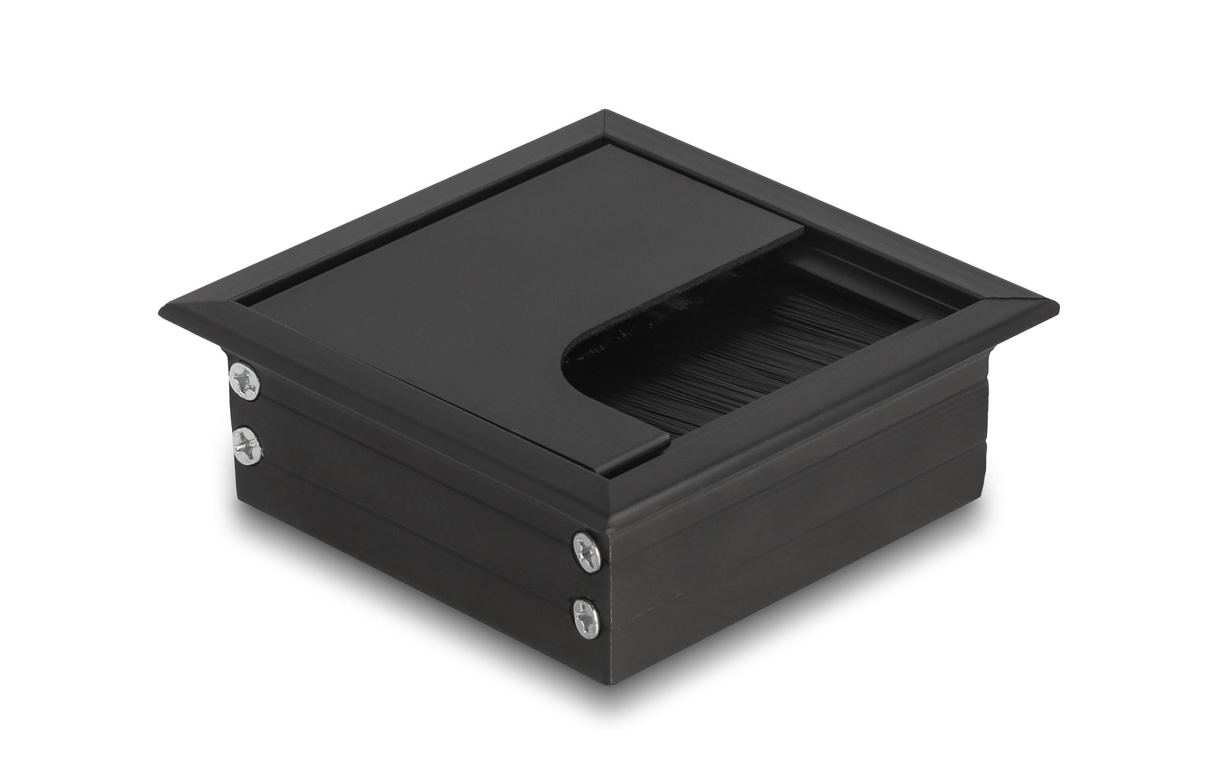 Delock Einbaurahmen für Tisch mit Bürste 80x80x28mm, Schwarz Delock Einbaurahmen für Tisch mit Bürste 80x80x28mm, Schwarz