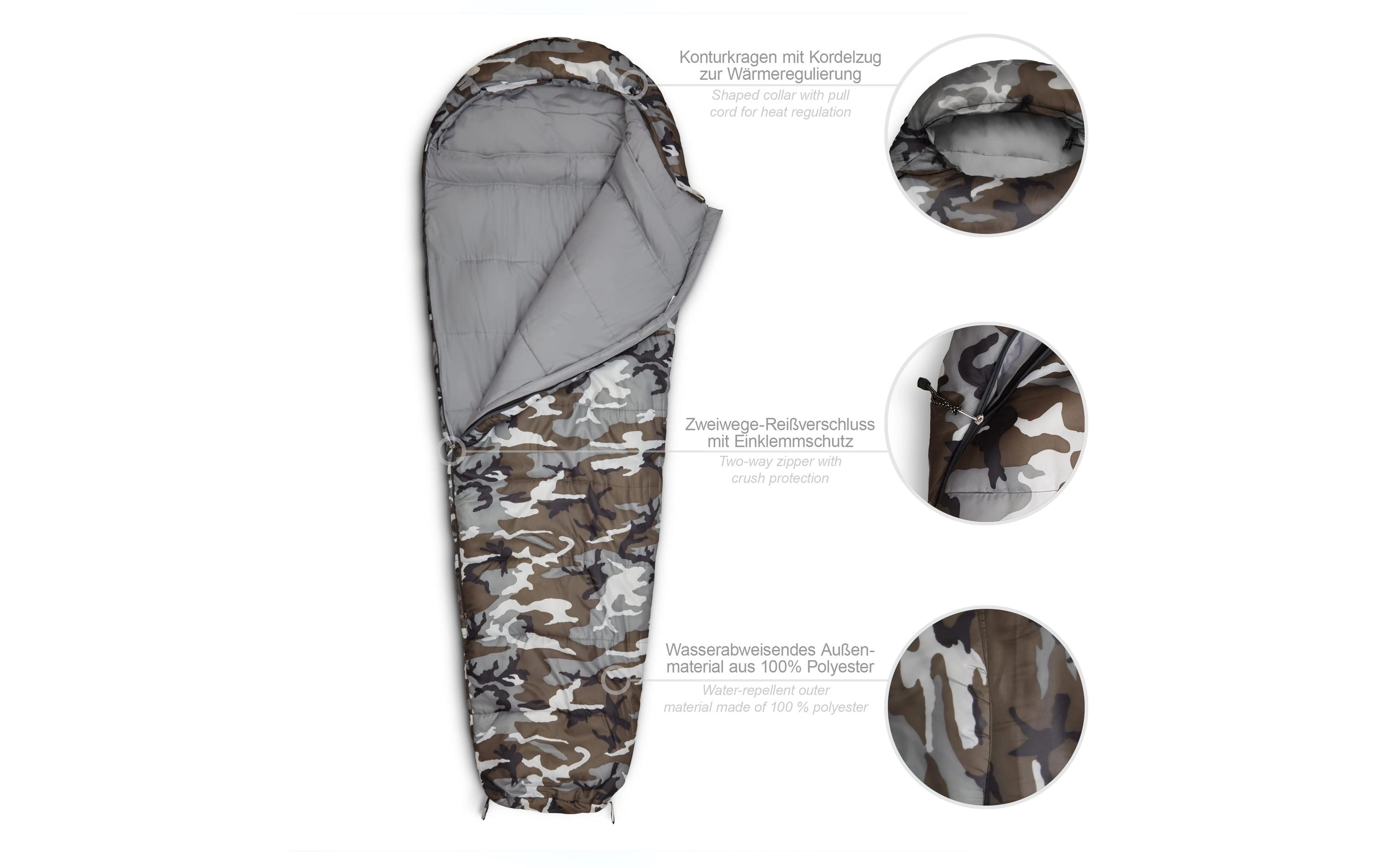 Where tomorrow Mumienschlafsack Polyester, Camouflage Grau Where tomorrow Mumienschlafsack Polyester, Camouflage Grau