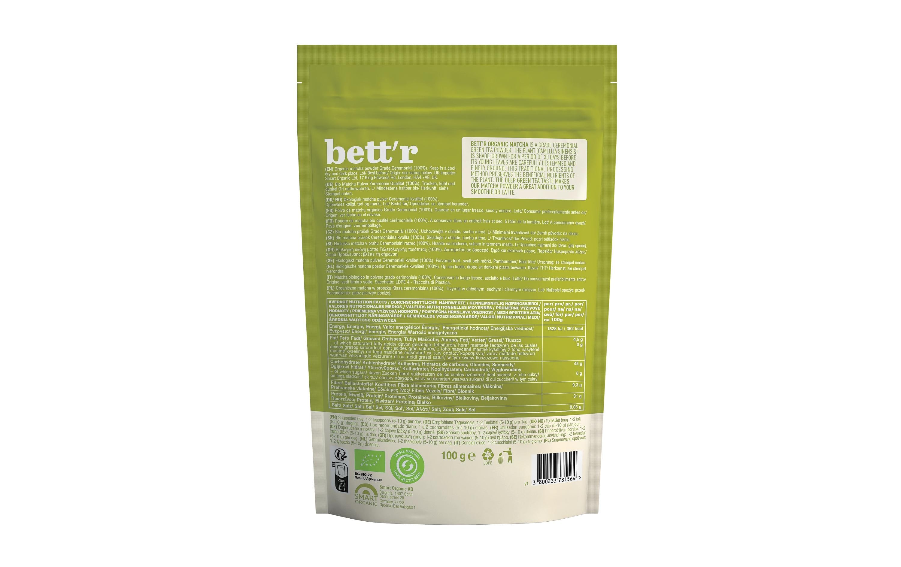 Bett'r Matcha Pulver 100 g Bett'r Matcha Pulver 100 g