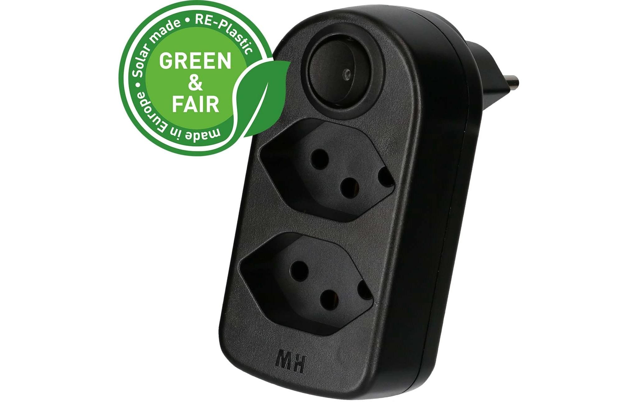 Max Hauri Abzweigstecker ADAPT 2x Typ 13 sw Schalter Green+Fair