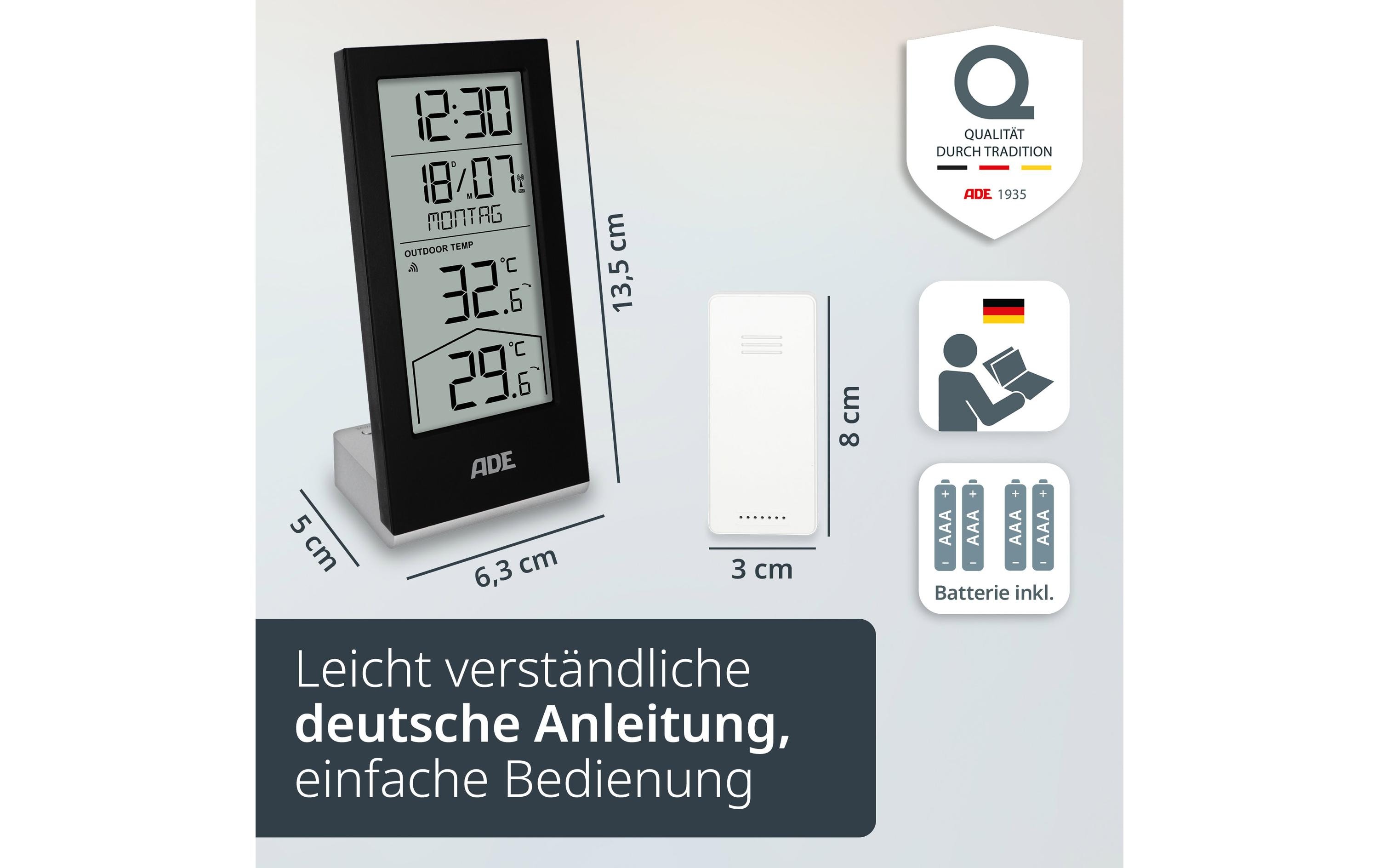 ADE Wetterstation mit Funk-Aussensensor Schwarz