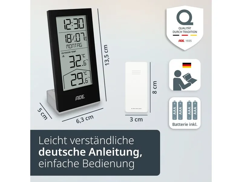 ADE Wetterstation mit Funk-Aussensensor Schwarz ADE Wetterstation mit Funk-Aussensensor Schwarz