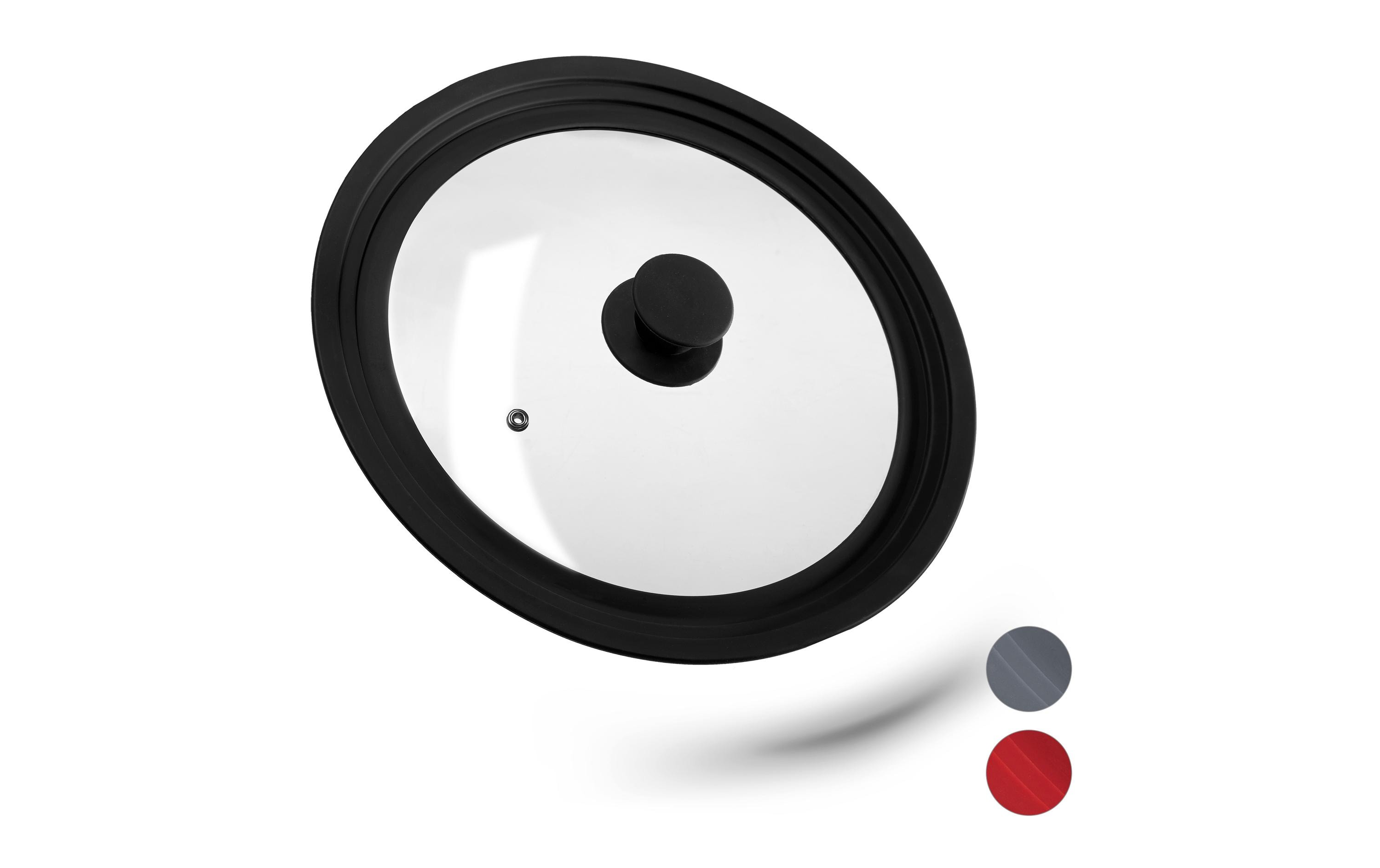 relaxdays Topfdeckel mit Silikon 26-30 cm, Schwarz