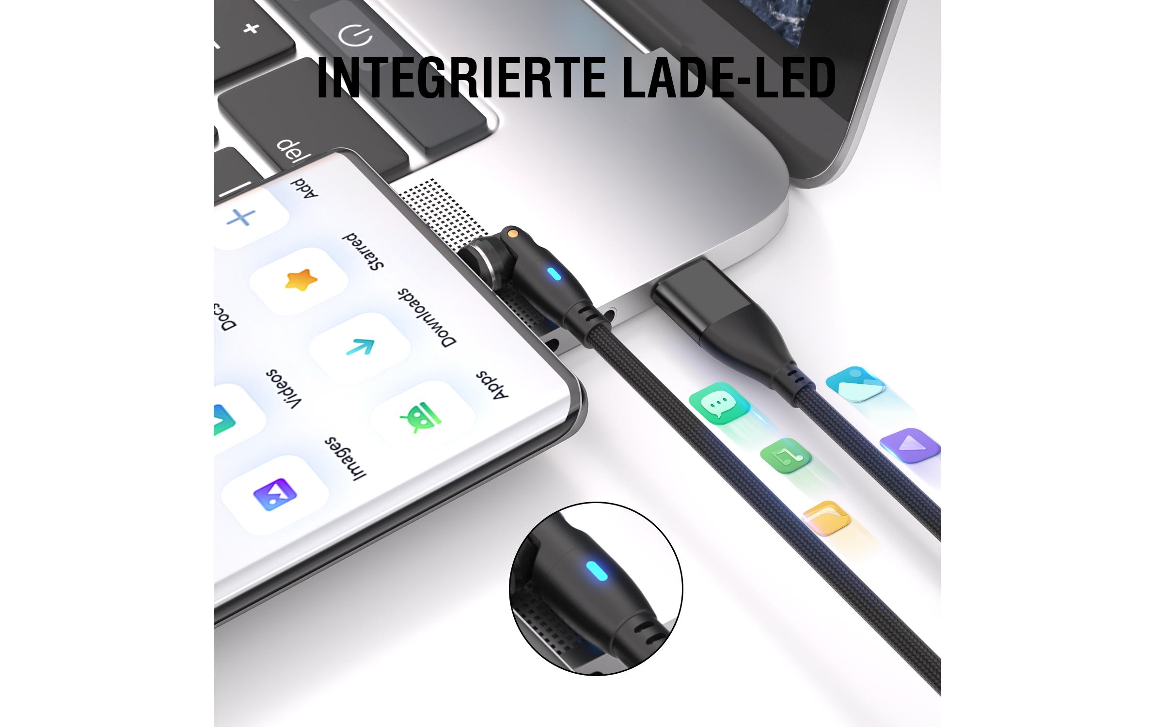 4smarts USB-Kabel C/A 540° Magnetkabel GravityCord 100W 1.8m Schwarz