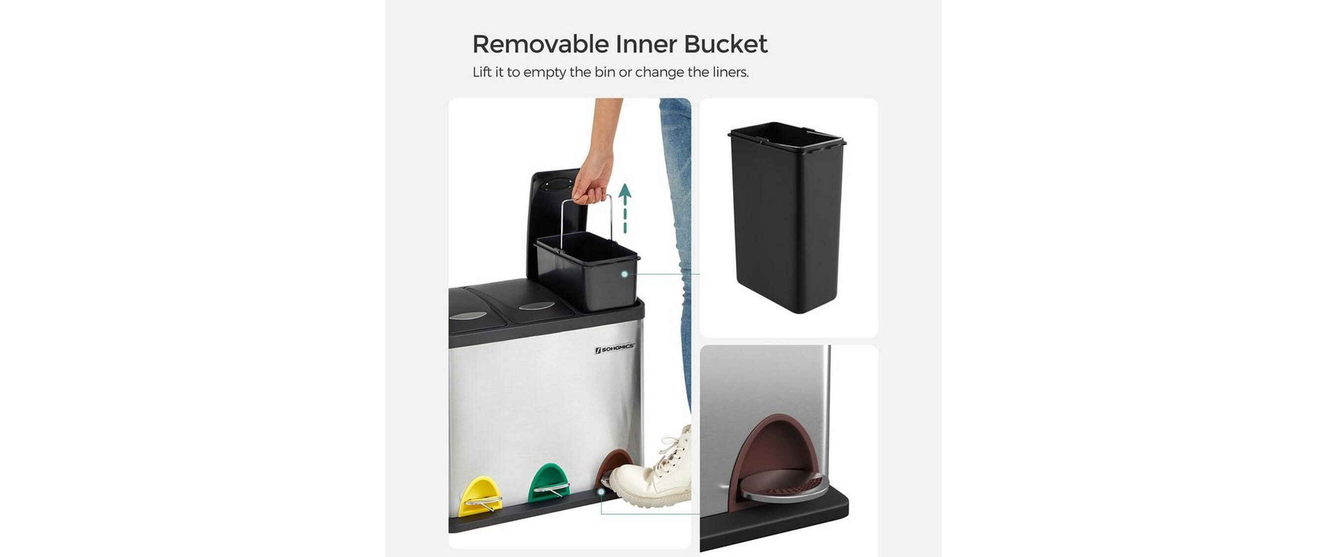 Songmics Abfalleimer 24 l, Silber