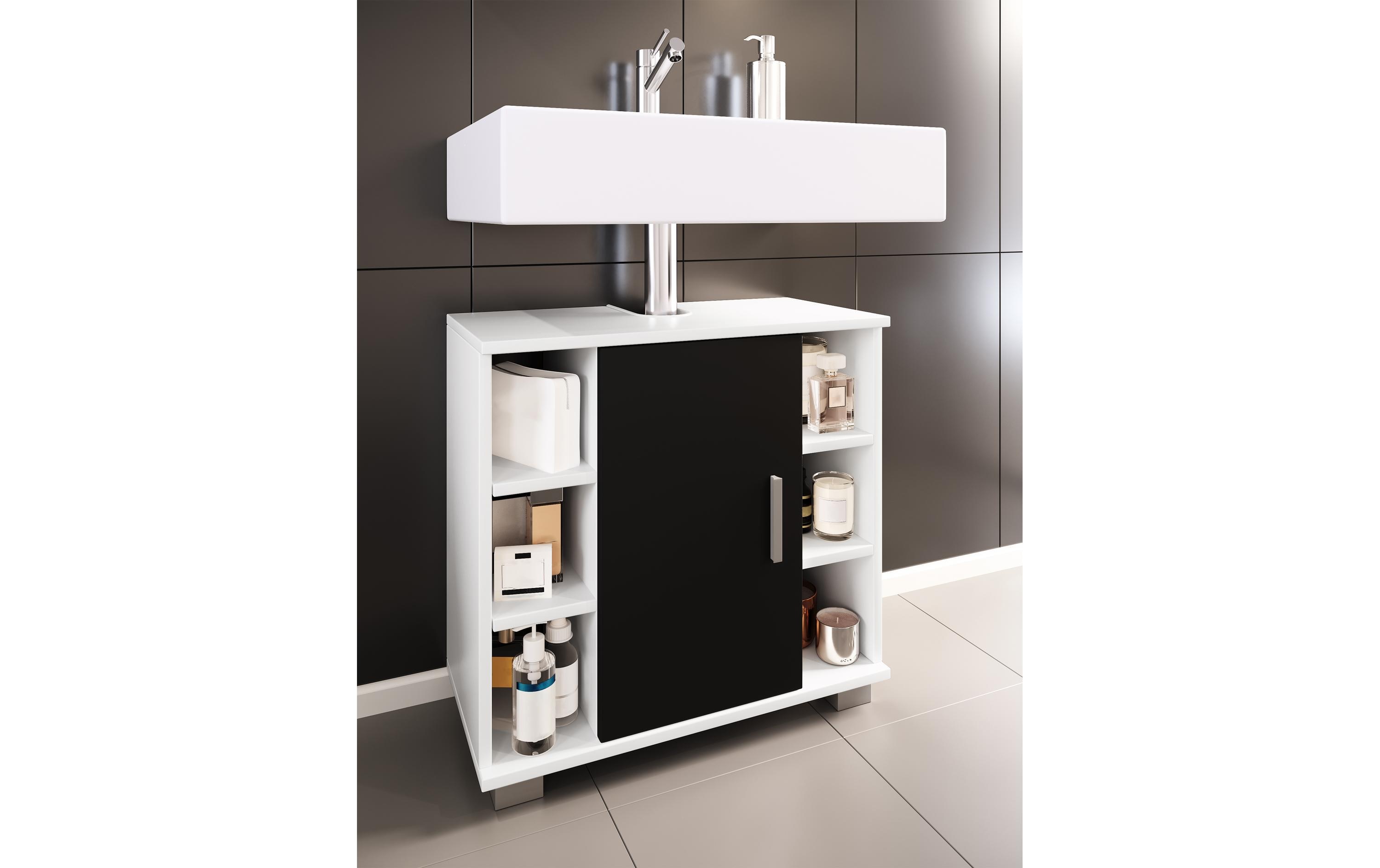 VCM Waschbeckenunterschrank Zalo M 60 x 58 cm, Weiss/Schwarz