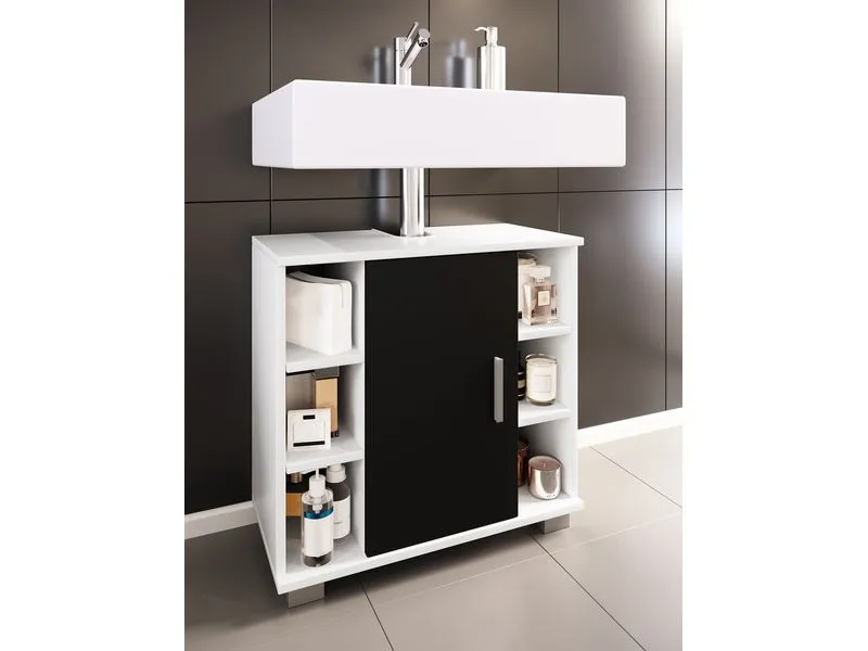 VCM Waschbeckenunterschrank Zalo M 60 x 58 cm, Weiss/Schwarz