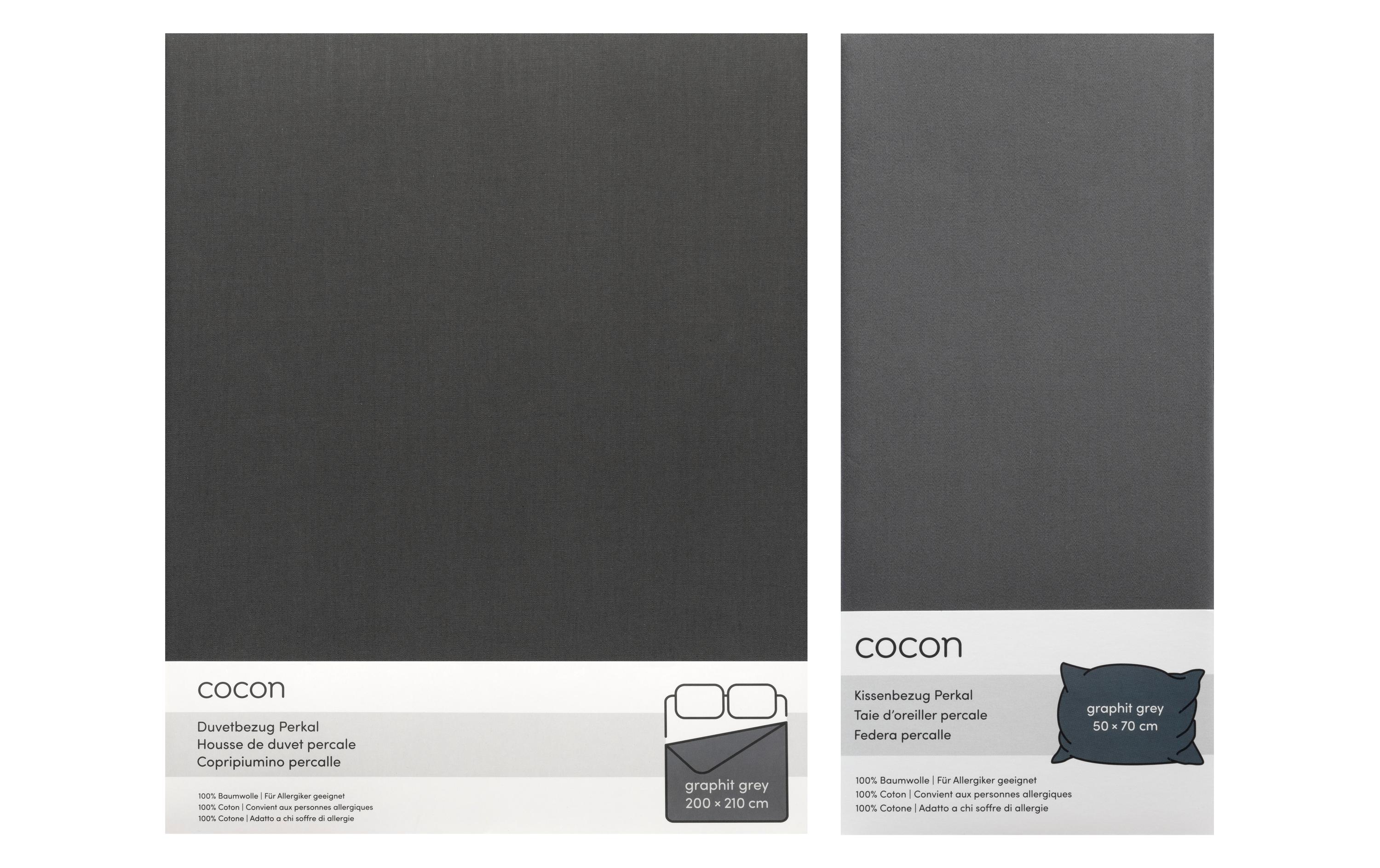 COCON Bettwäsche Perkal 200 x 210 / 50 x 70, Graphit