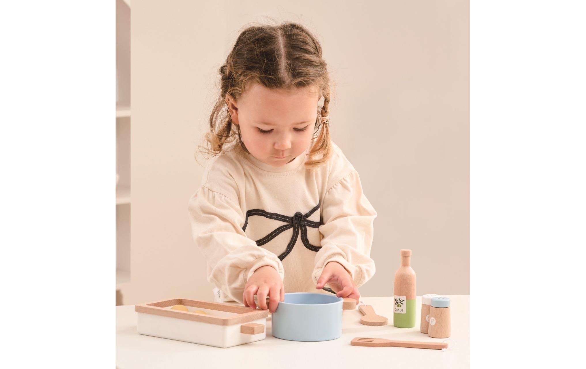 Spielba Holzspielwaren Pfannen und Essensbox mit Zubehör