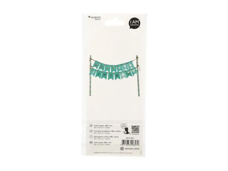 I AM CREATIVE Kuchen-Topper Birthday 1 Stück, Gold/Mint