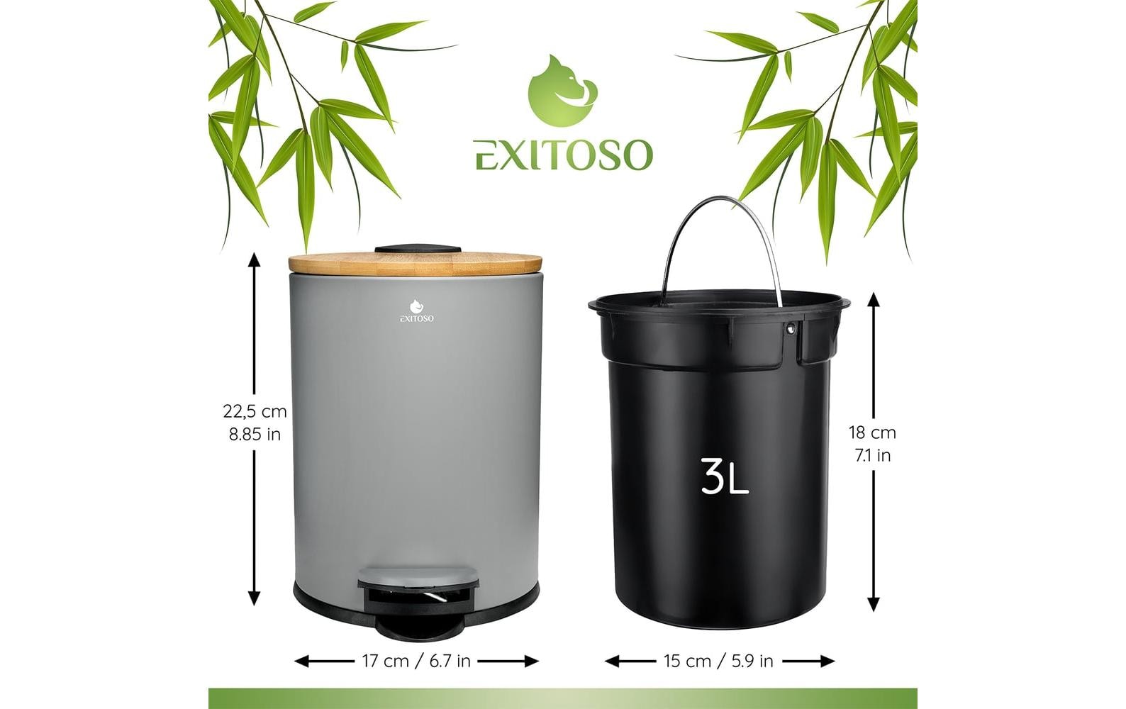 Exitoso Tretmülleimer mit Softclose-Deckel 3 l, Grau