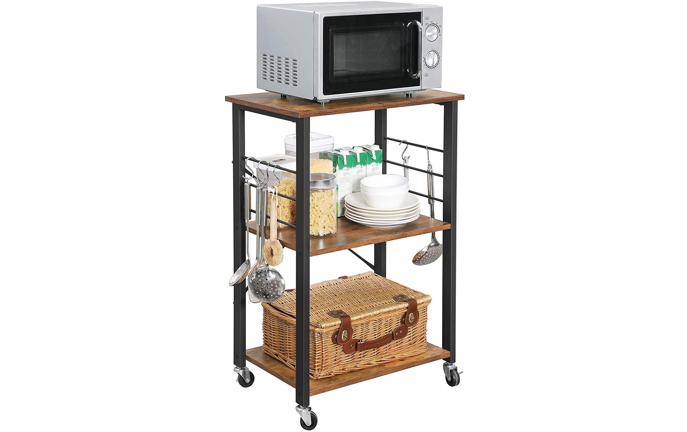 VASAGLE Küchenregal mit 6 Haken 60 x 89 cm, Braun/Schwarz